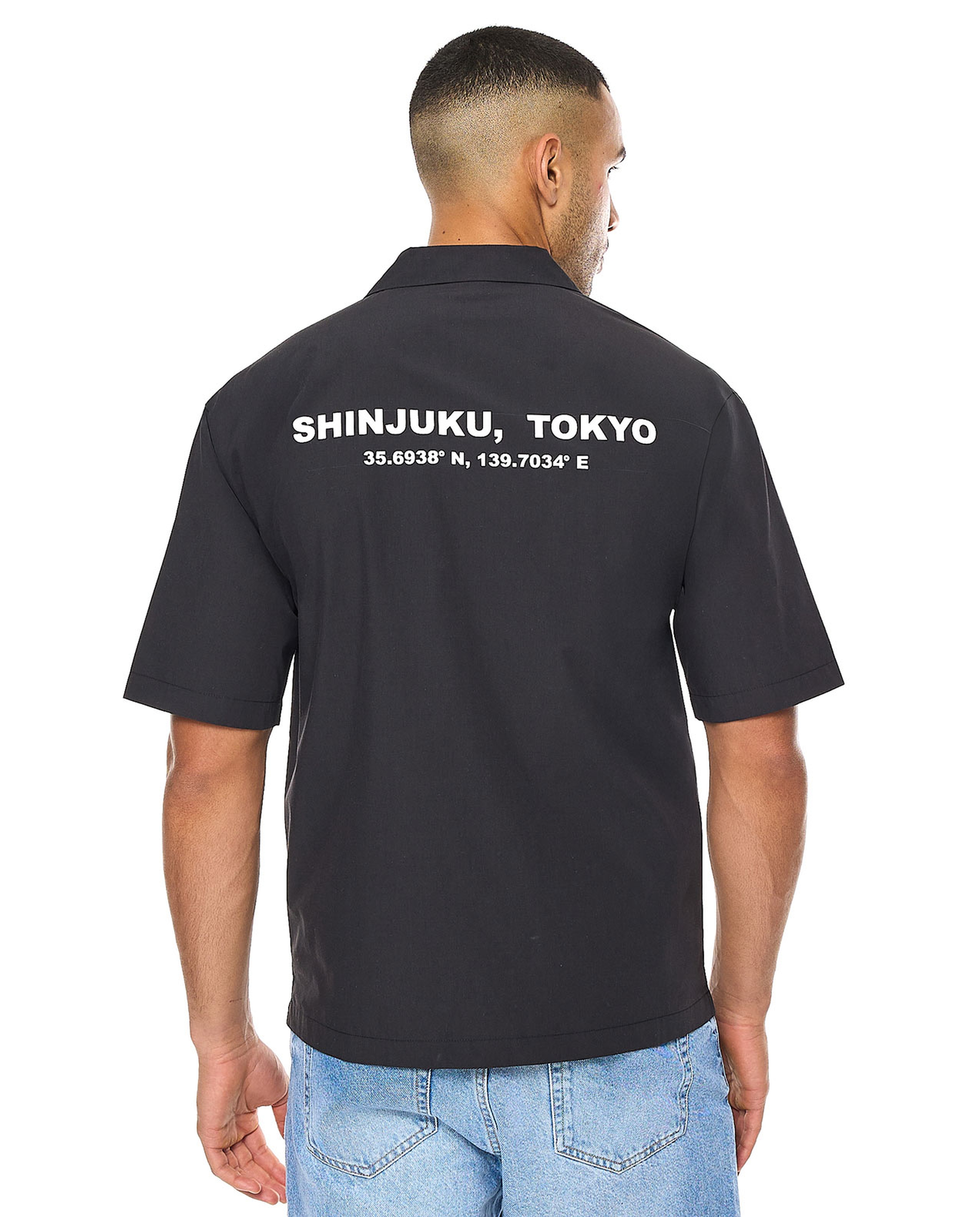 Printed Shirt with Revere Collar and Short Sleeves