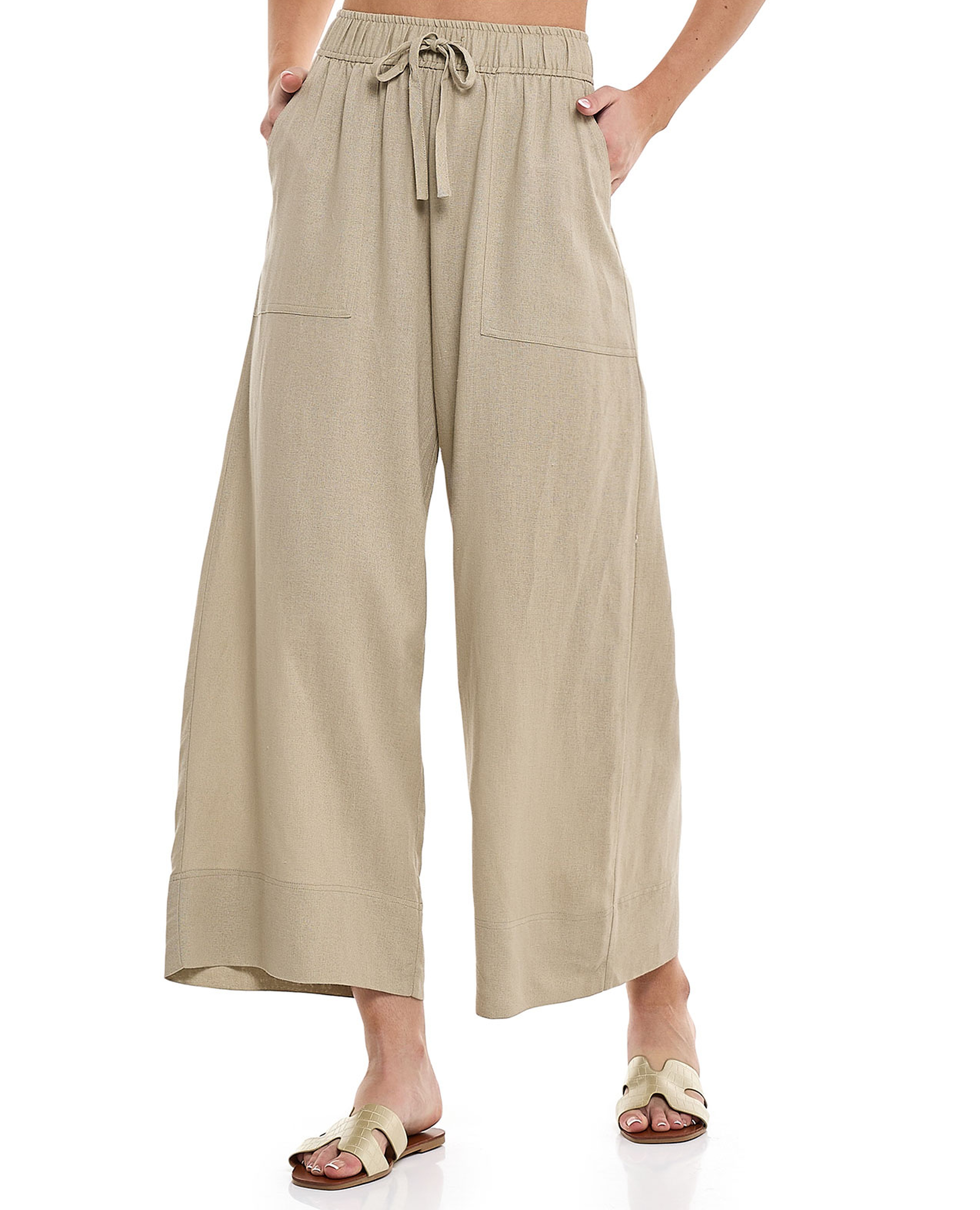 بنطال واسع سادة برباط على الخصر