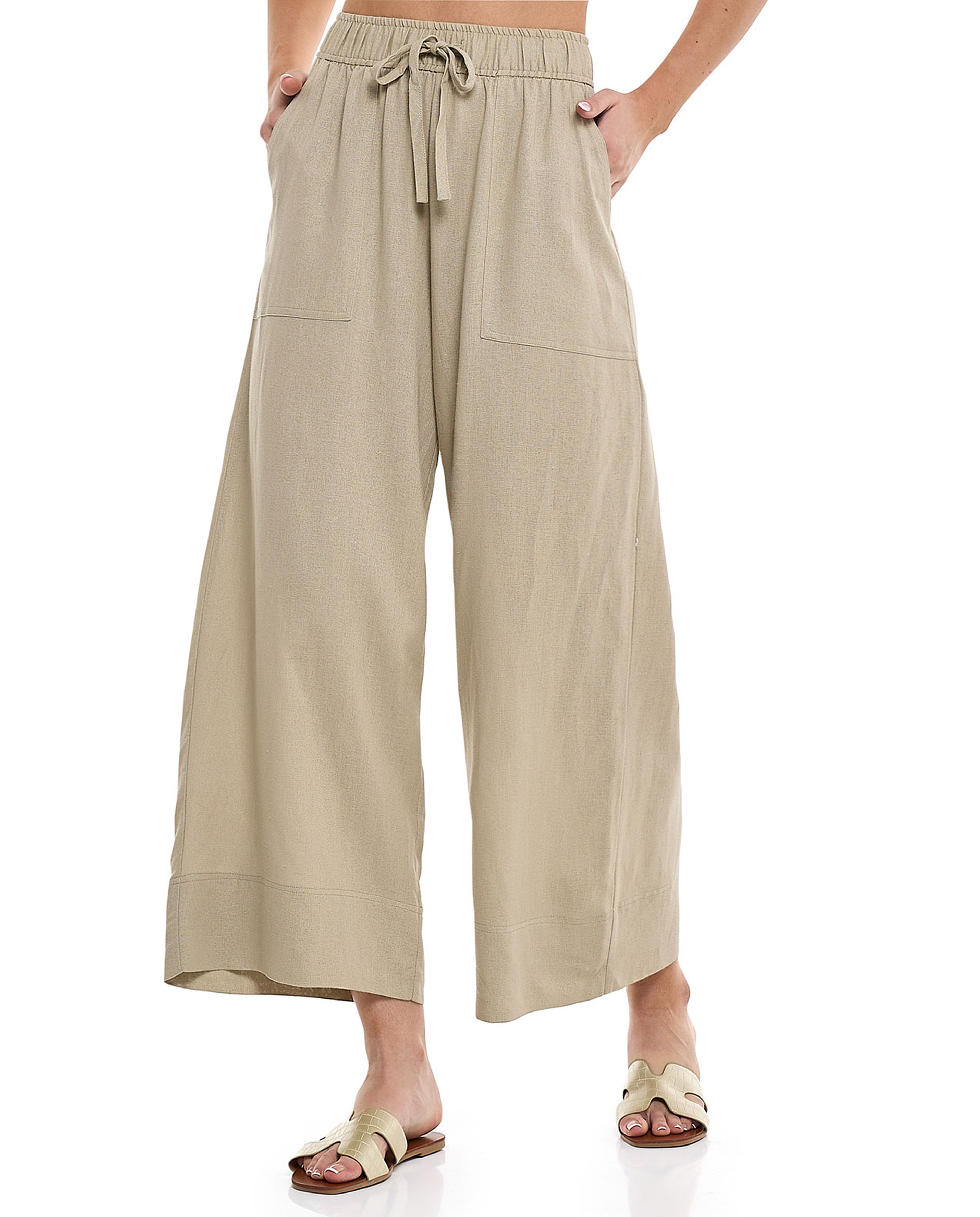 Solid Wide Leg Pants with Drawstring Waist