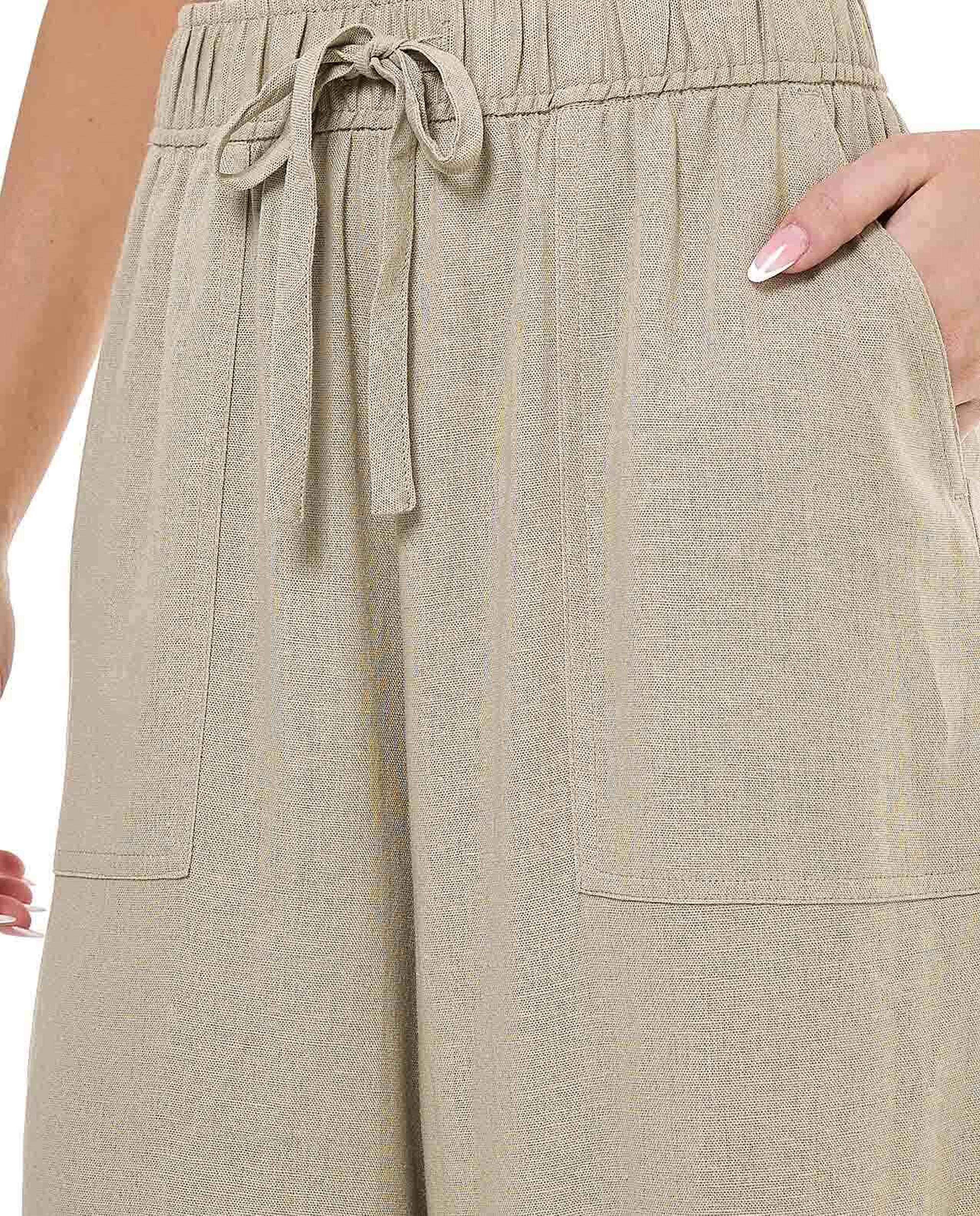 Solid Wide Leg Pants with Drawstring Waist