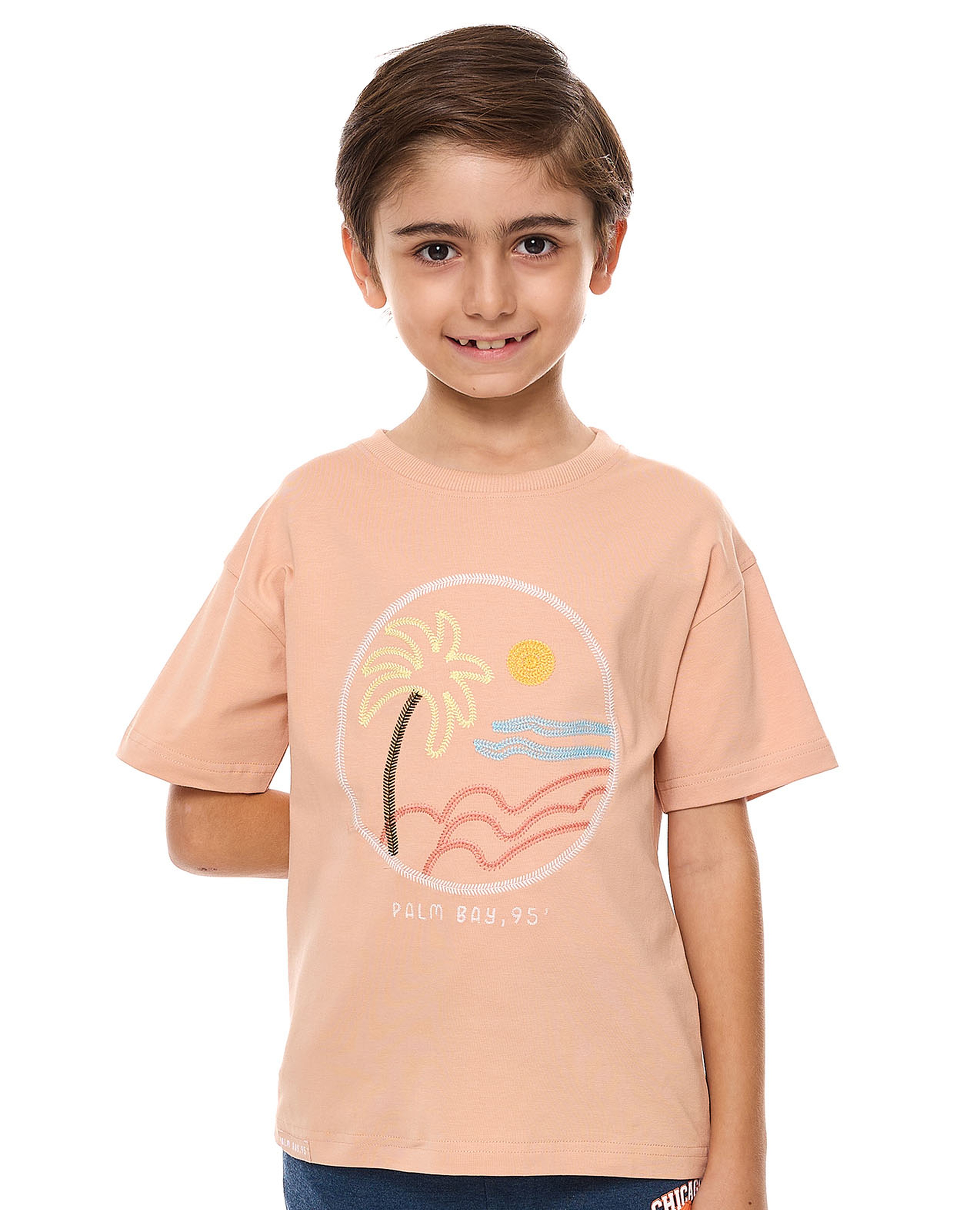 Embroidered T-Shirt with Crew Neck and Short Sleeves