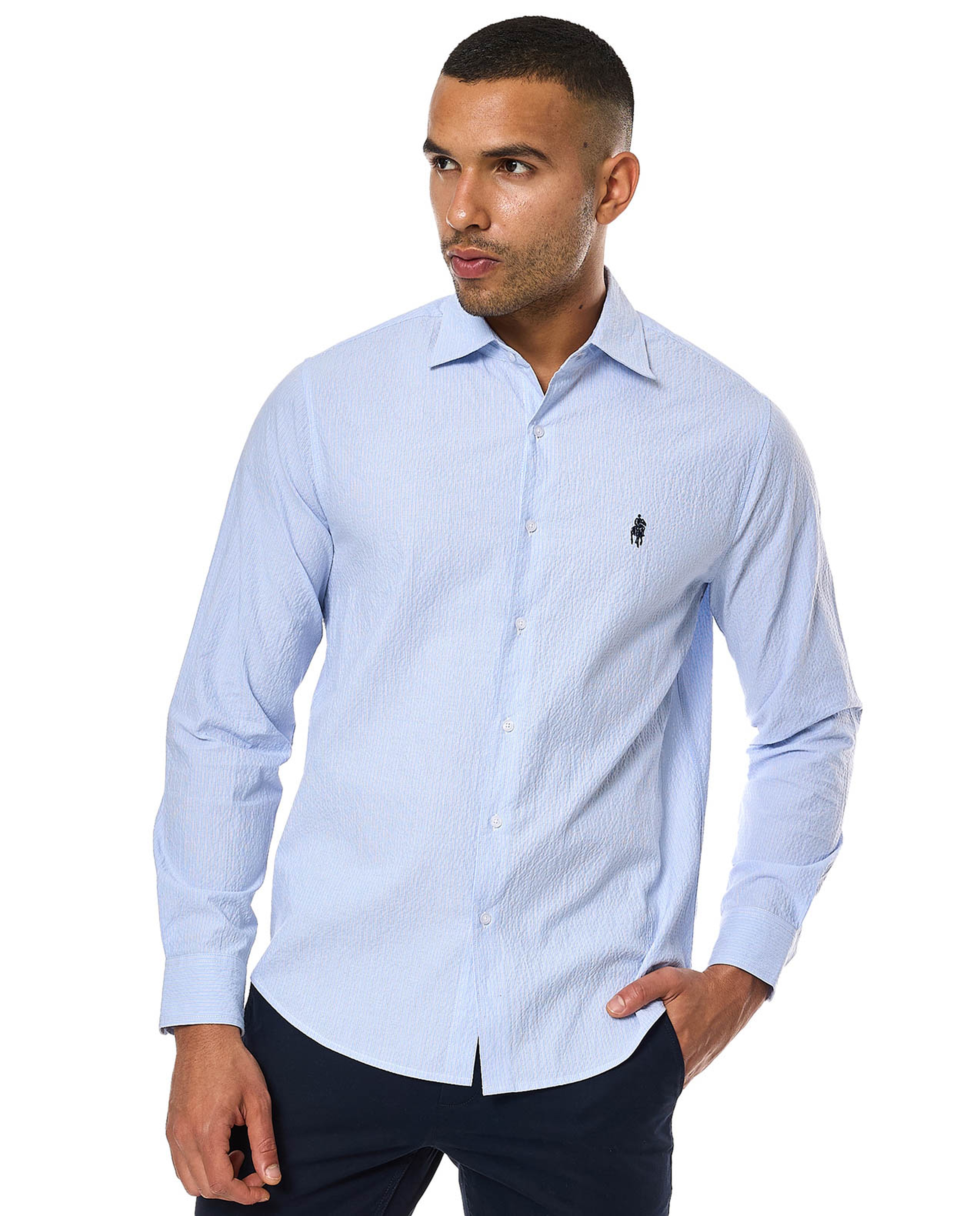 Striped Shirt with Classic Collar and Long Sleeves