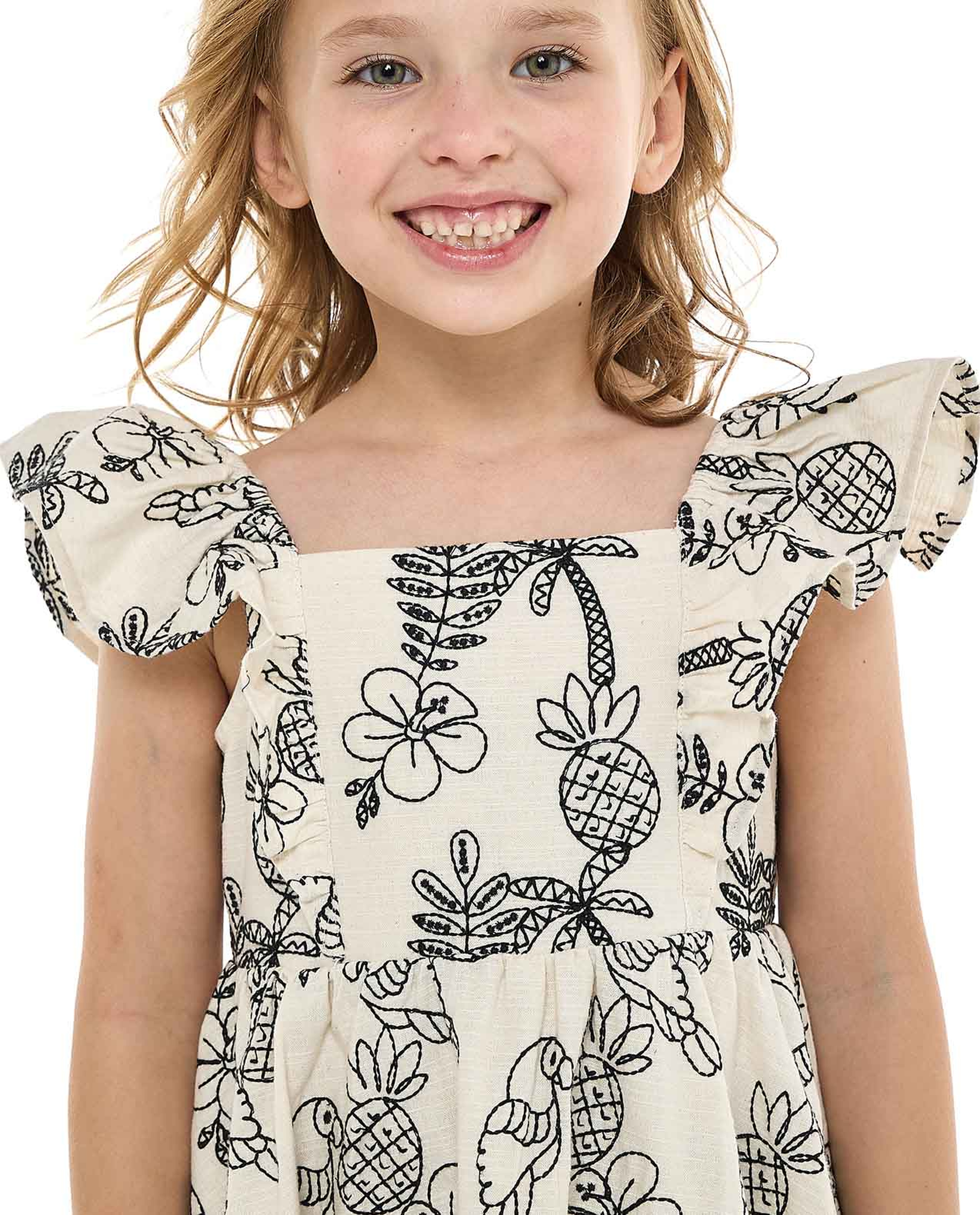 Printed Dress with Square Neck and Flutter Sleeves