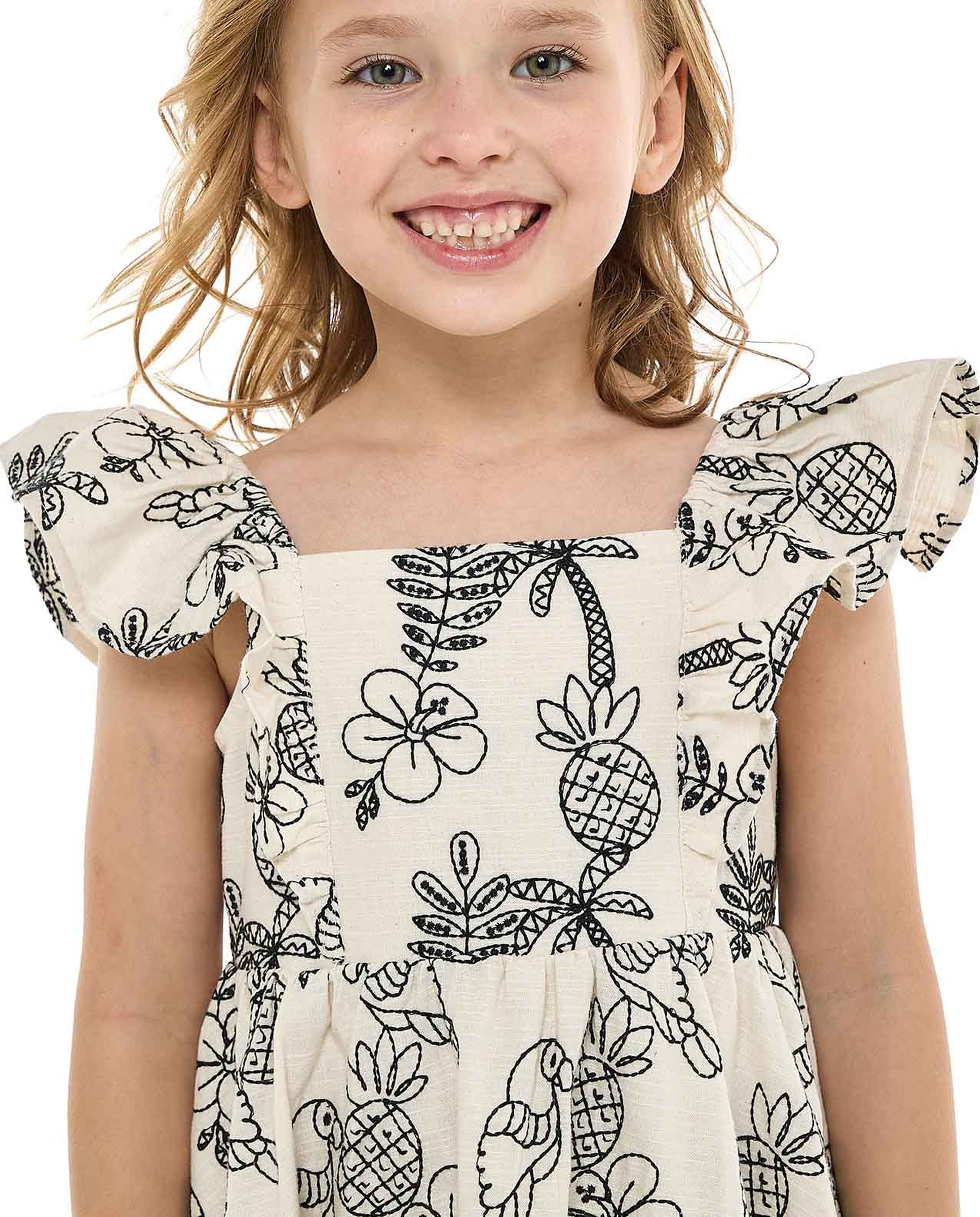 Printed Dress with Square Neck and Flutter Sleeves