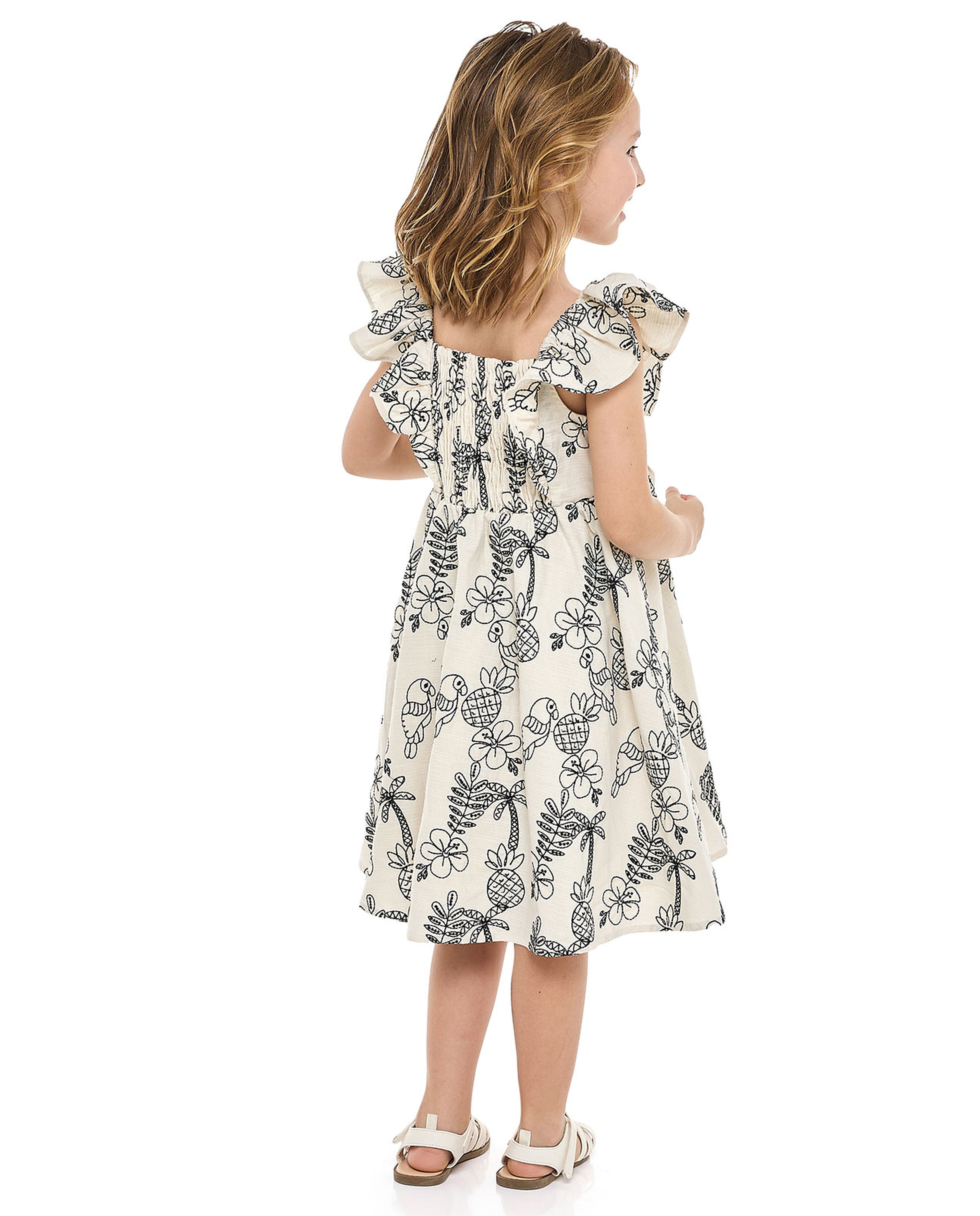 Printed Dress with Square Neck and Flutter Sleeves