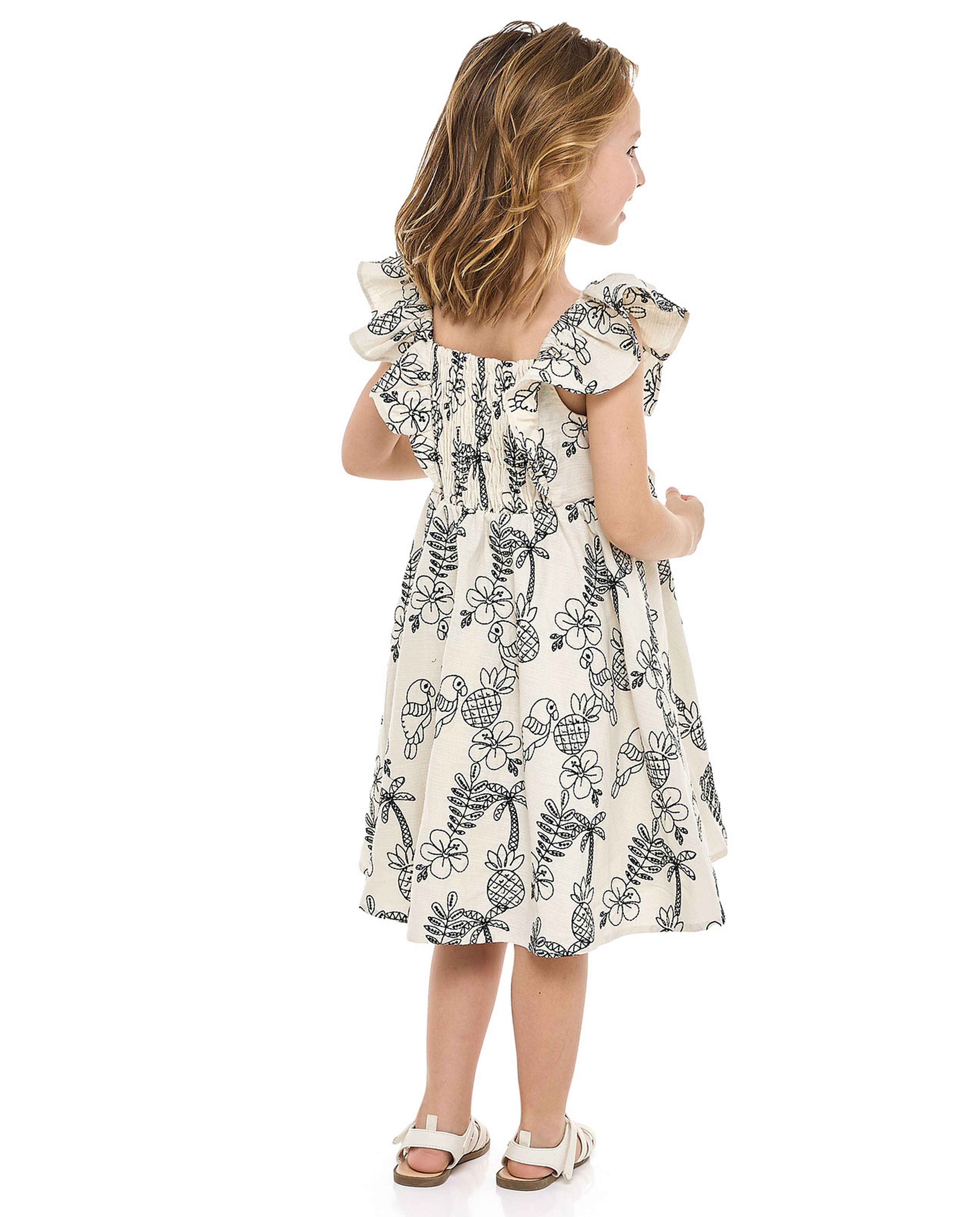 Printed Dress with Square Neck and Flutter Sleeves