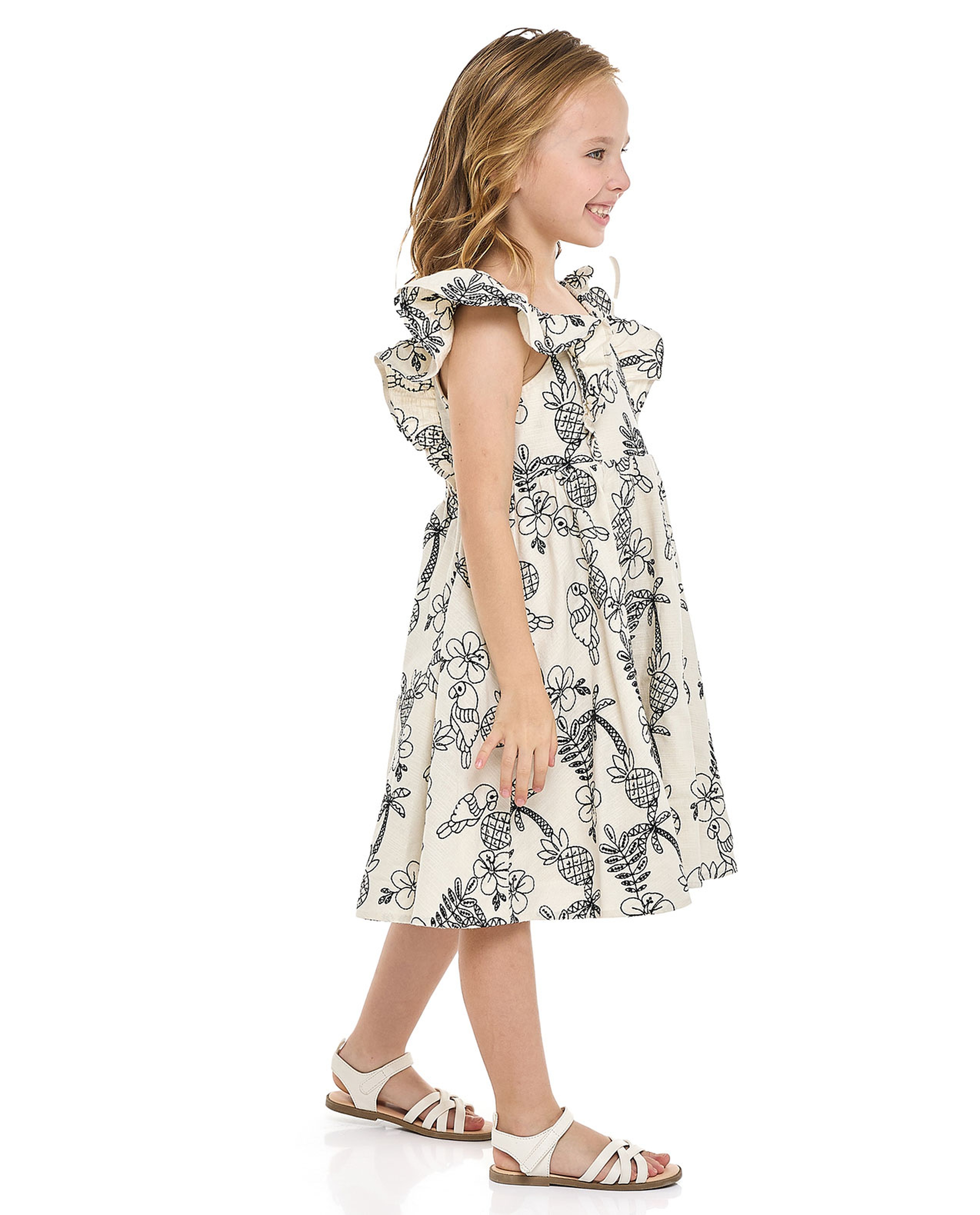 Printed Dress with Square Neck and Flutter Sleeves