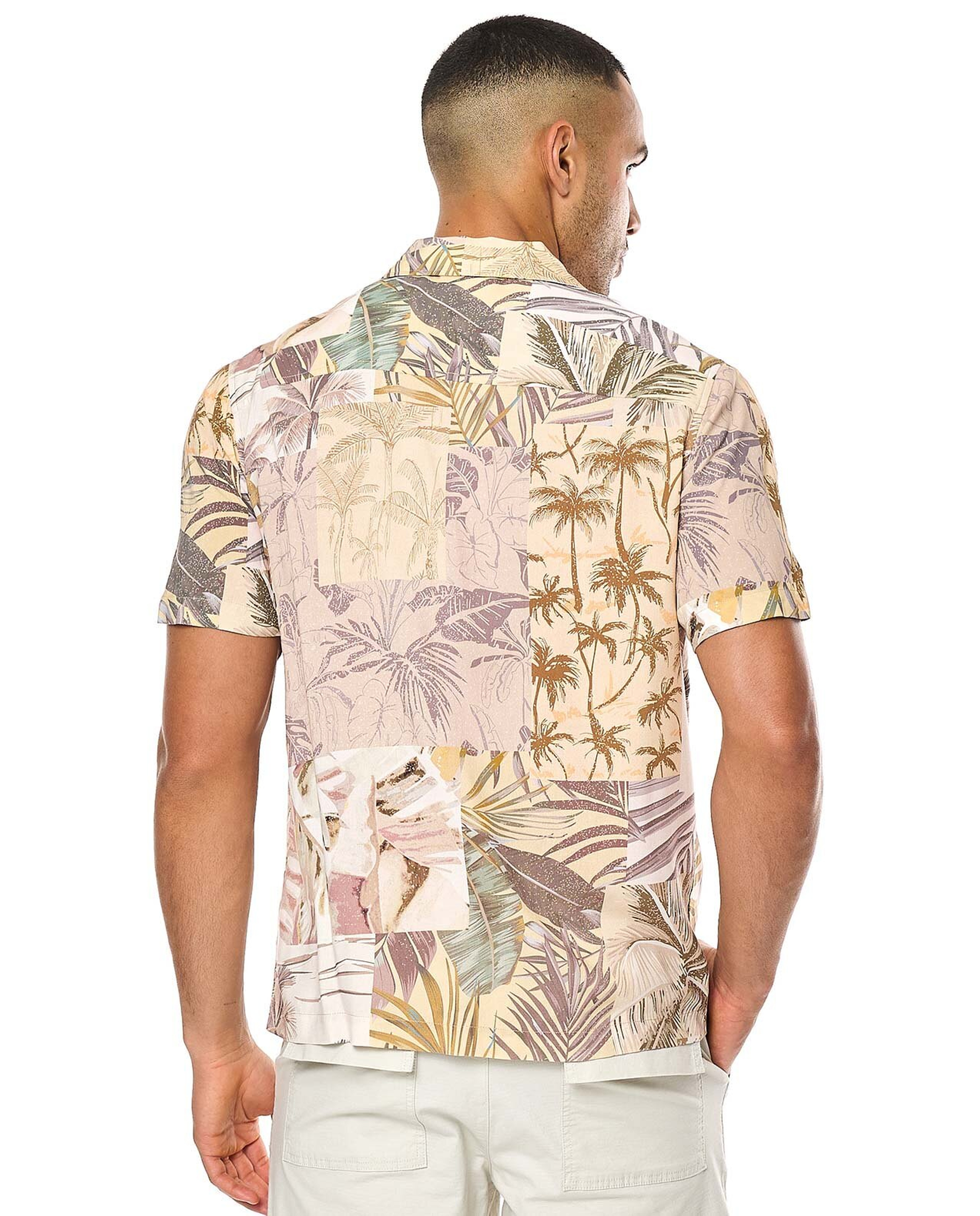 Patterned Shirt with Revere Collar and Short Sleeves