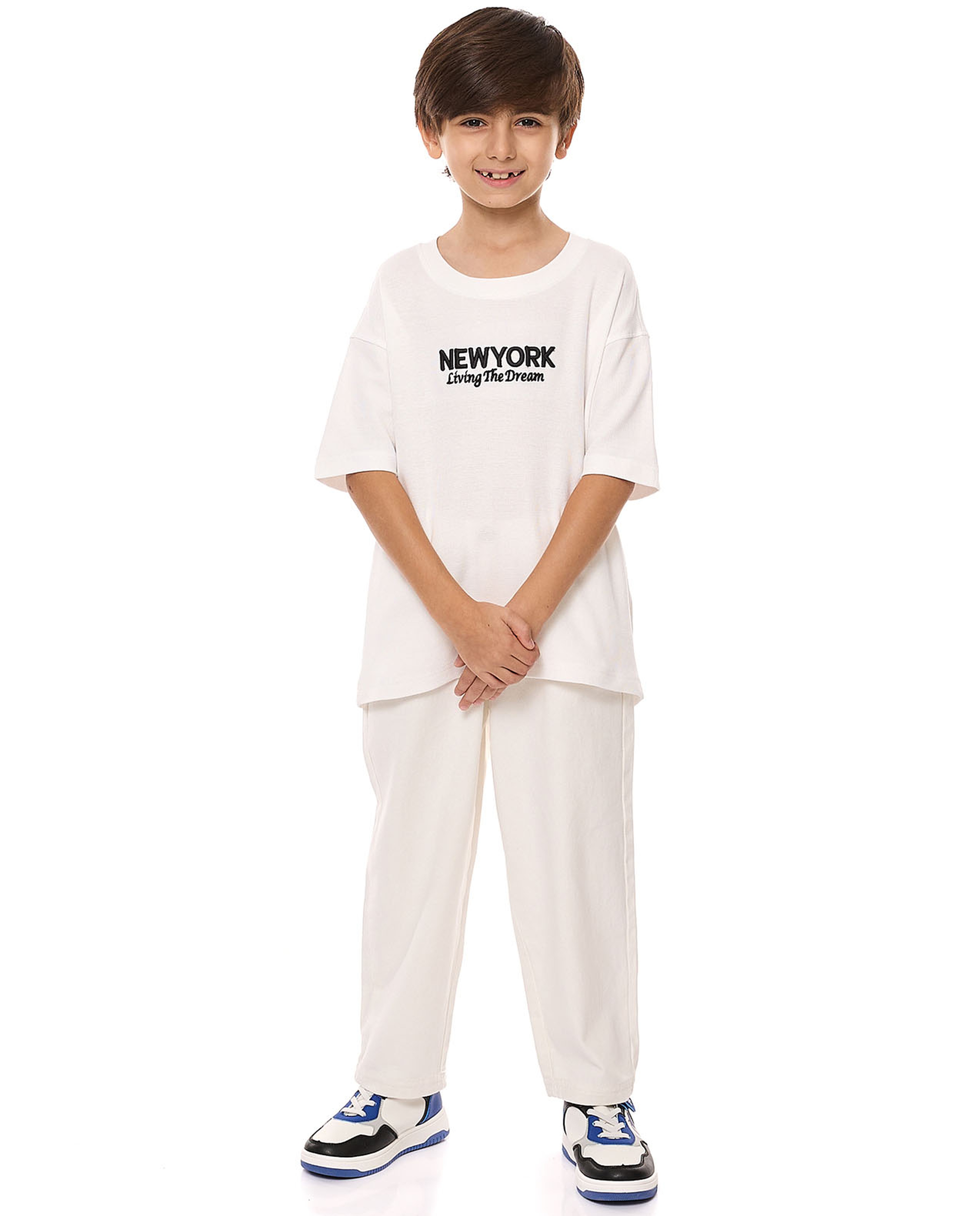 Embroidered Oversized T-Shirt with Crew Neck and Short Sleeves