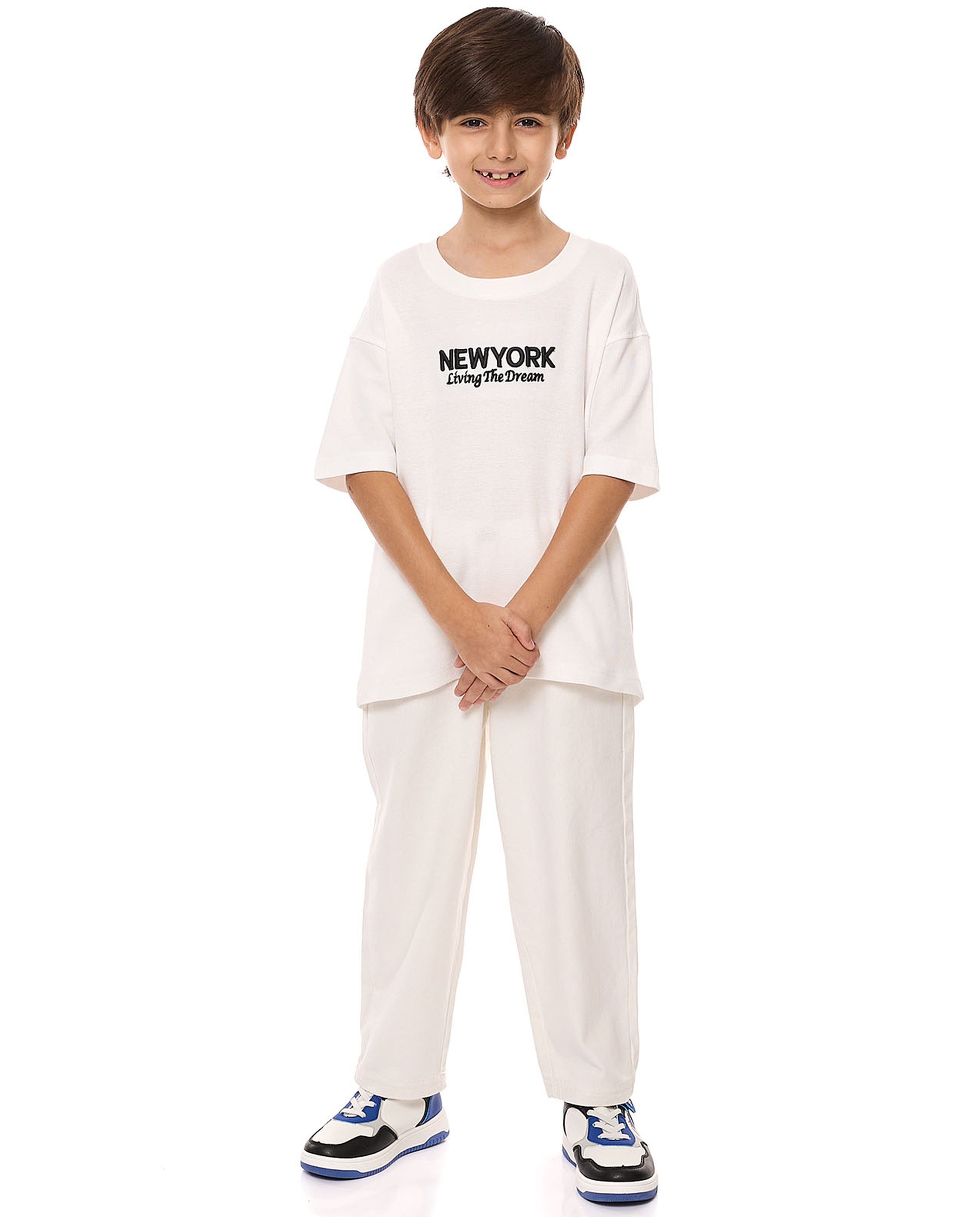 Embroidered Oversized T-Shirt with Crew Neck and Short Sleeves