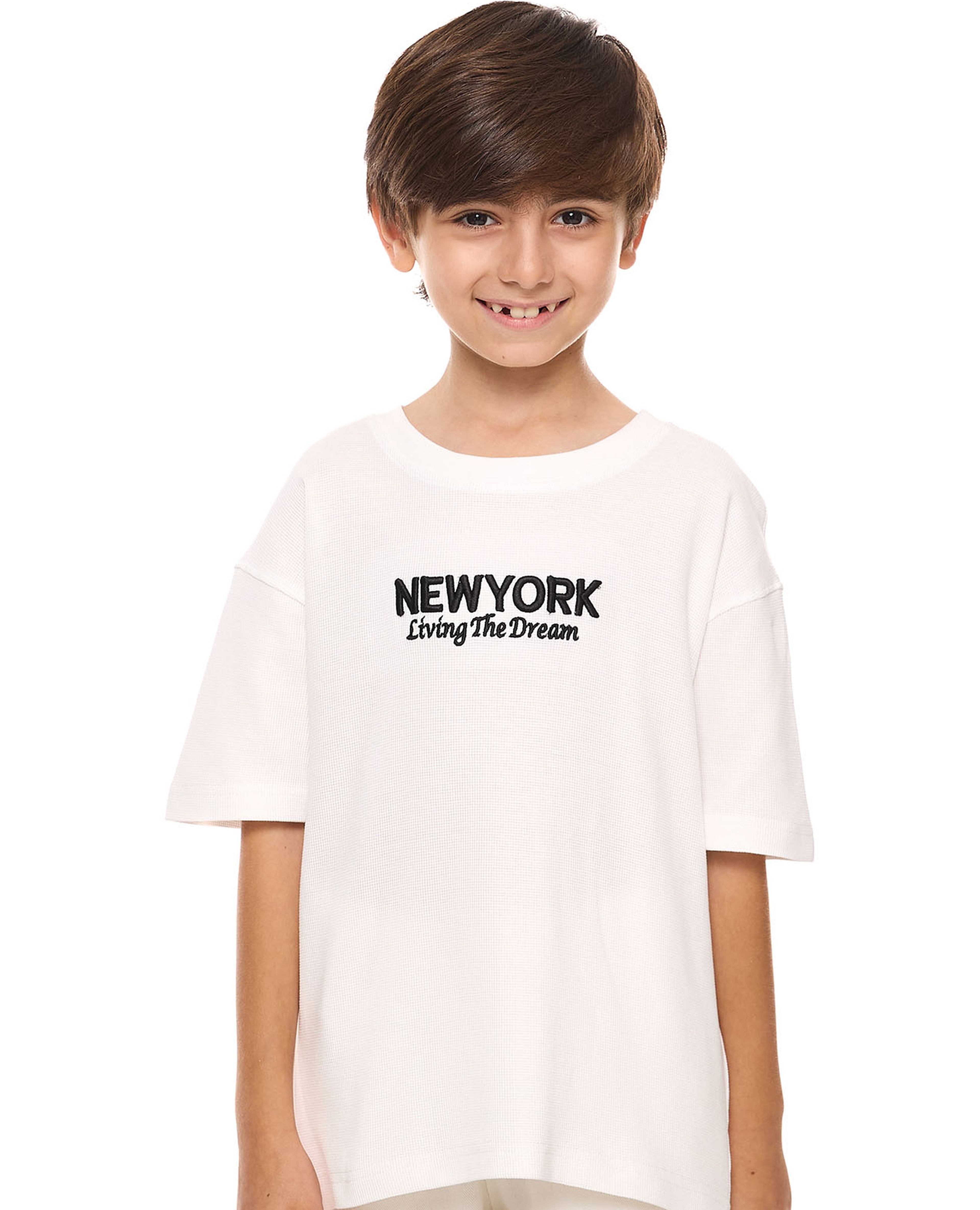 Embroidered Oversized T-Shirt with Crew Neck and Short Sleeves