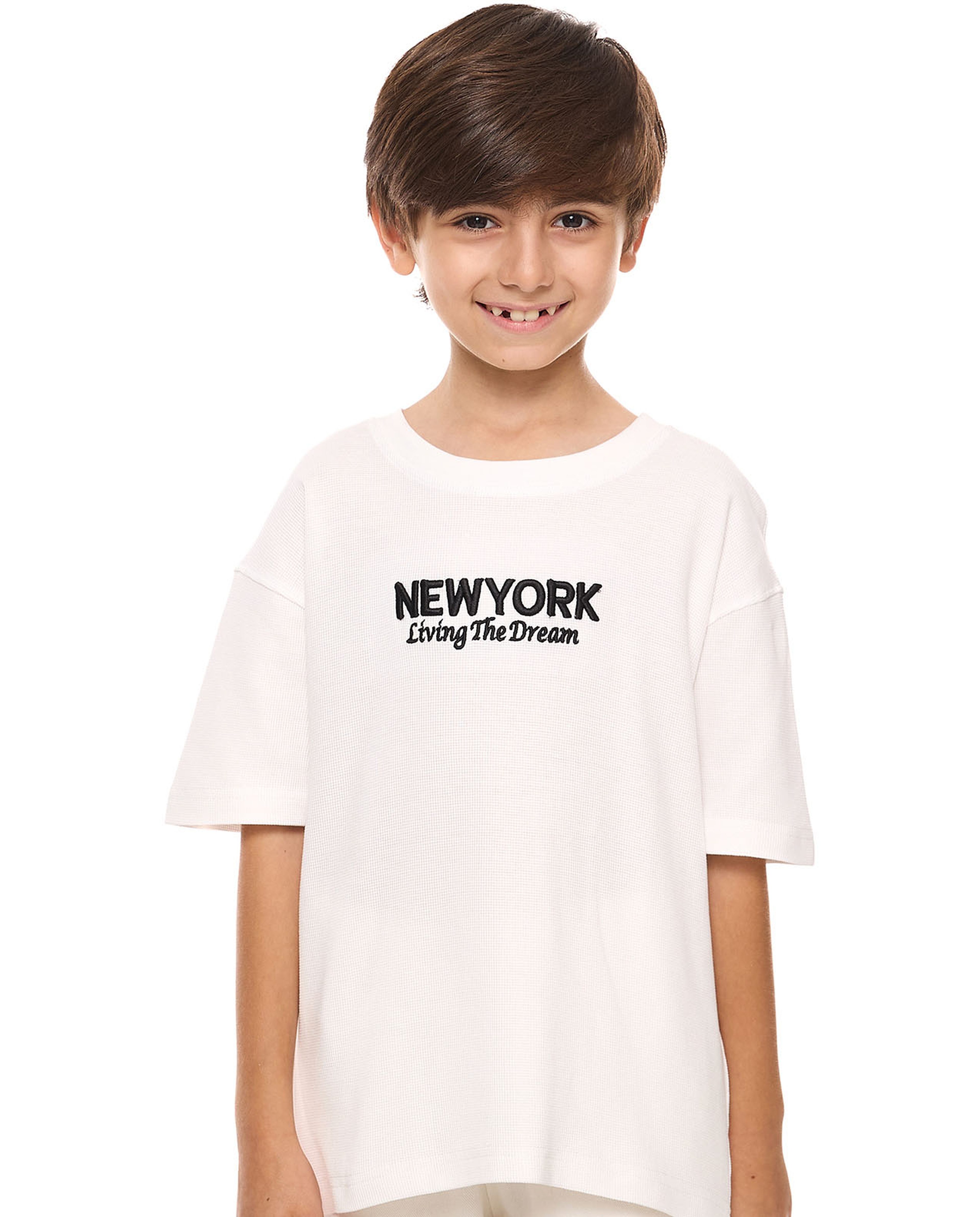 Embroidered Oversized T-Shirt with Crew Neck and Short Sleeves