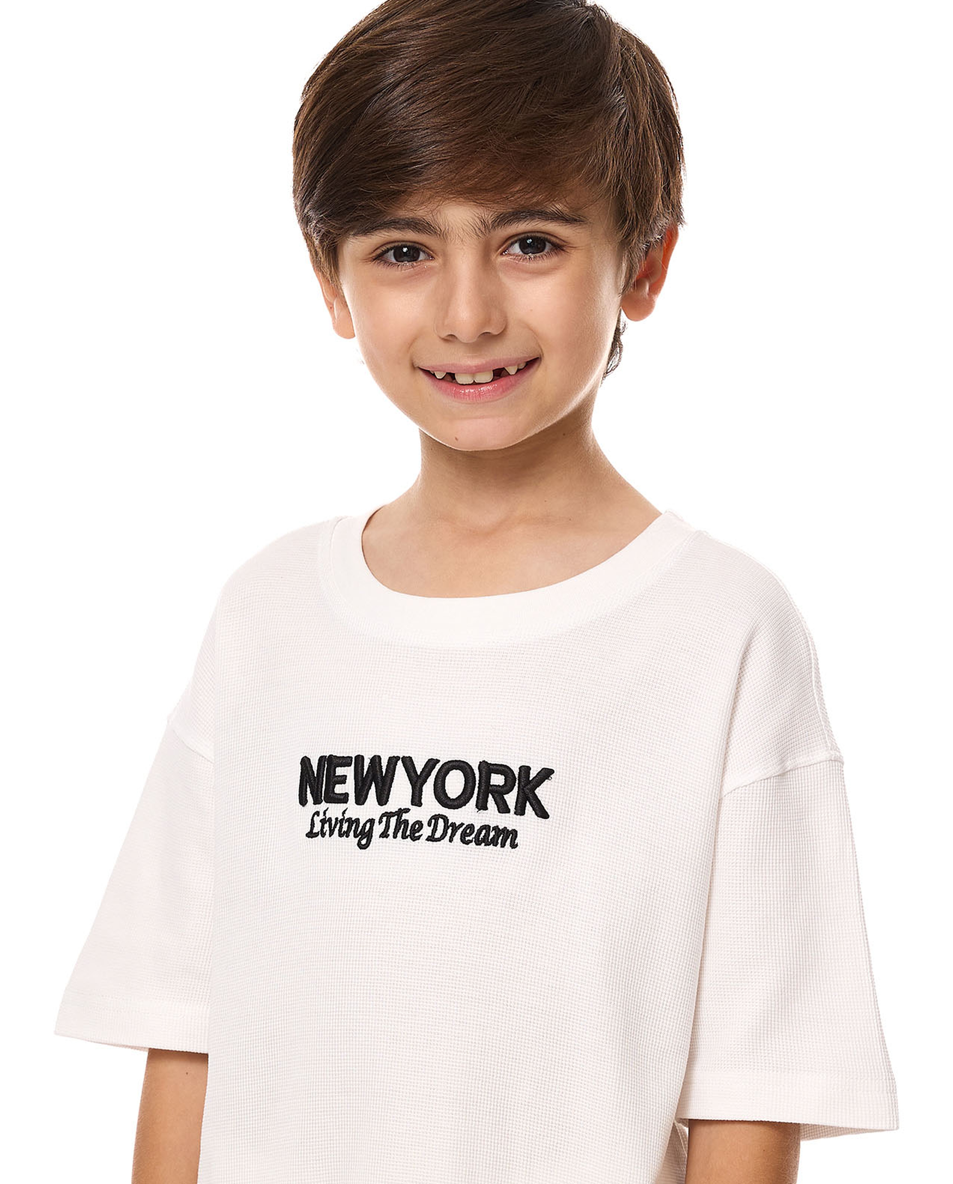 Embroidered Oversized T-Shirt with Crew Neck and Short Sleeves