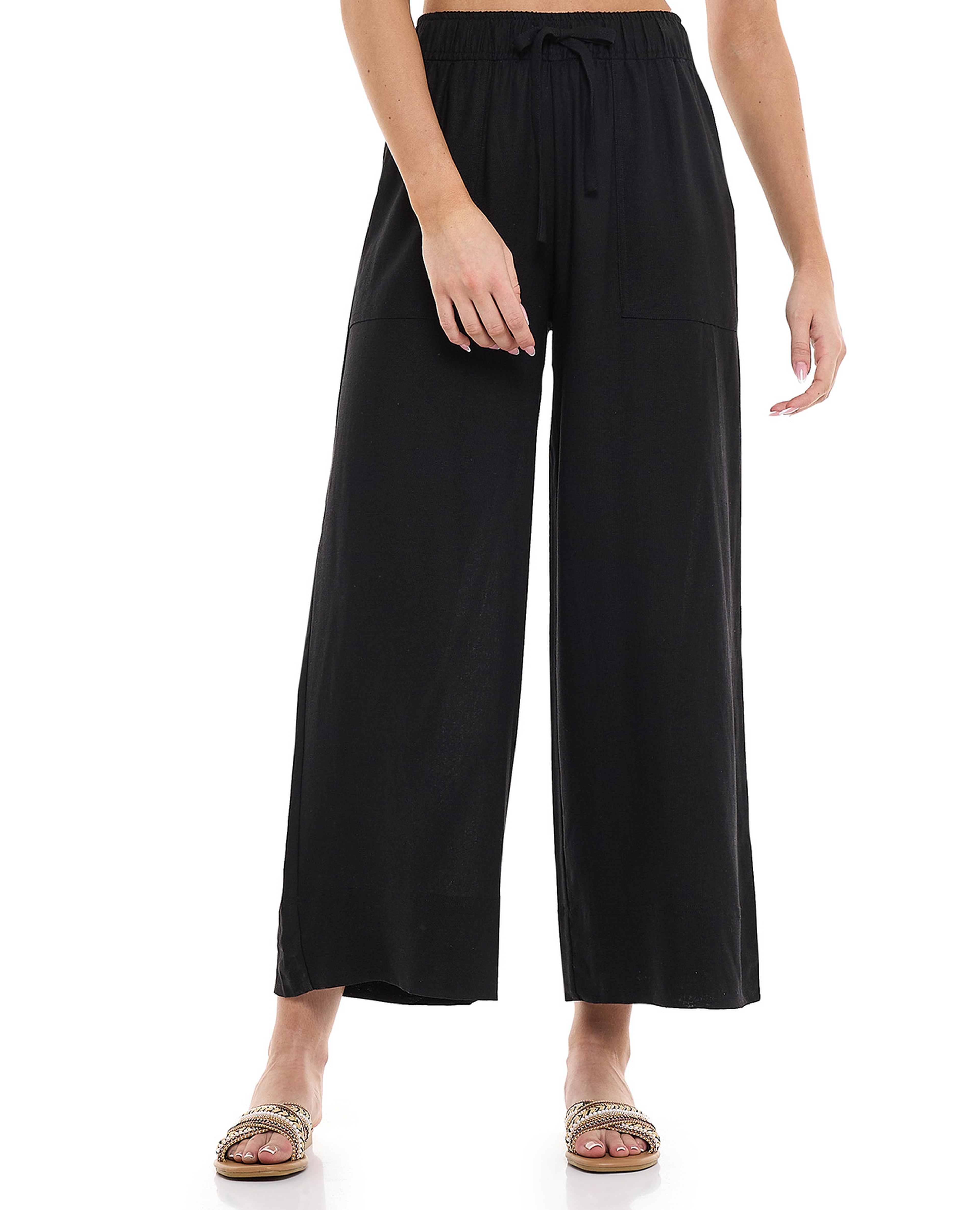 بنطال واسع سادة برباط على الخصر