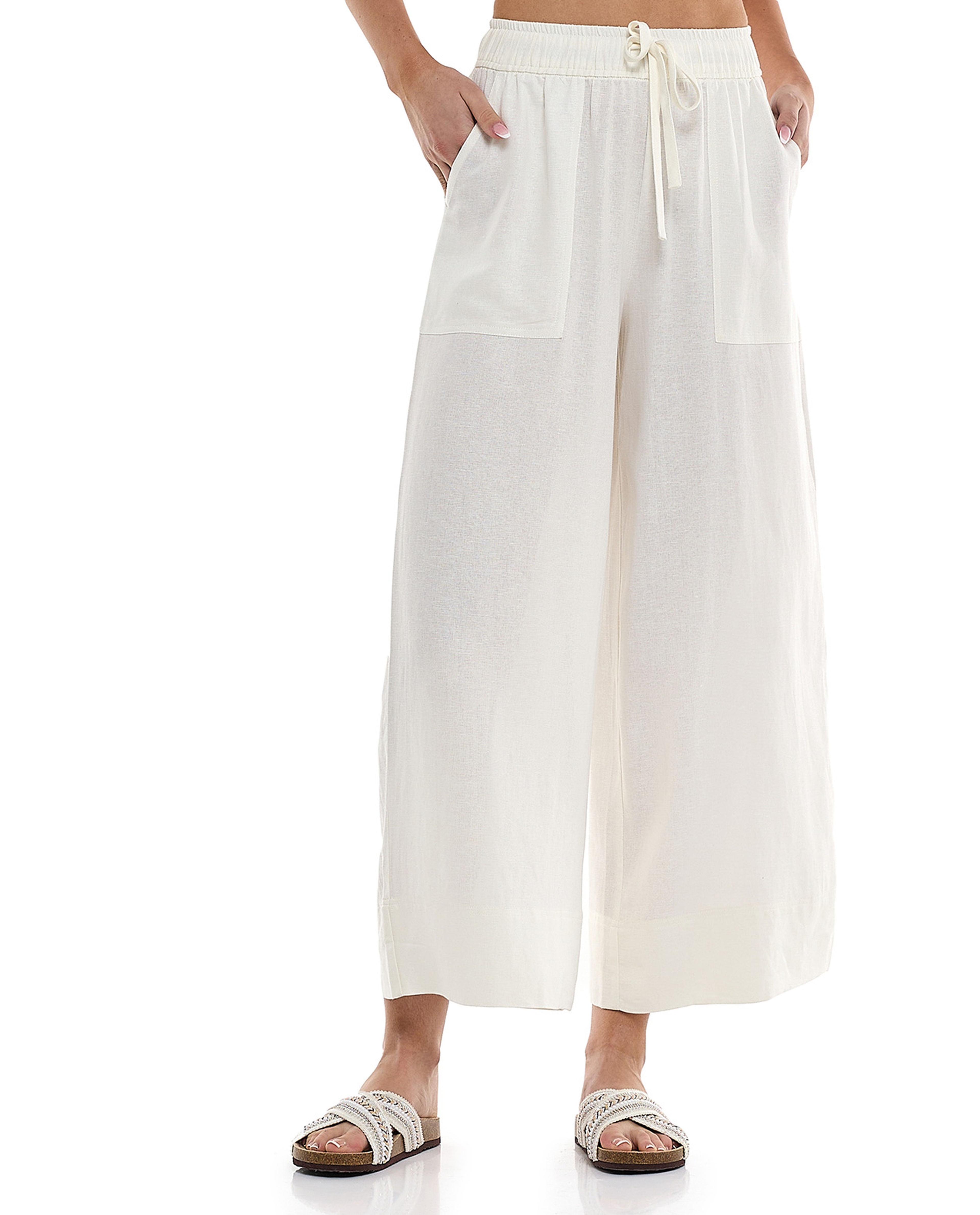 Solid Wide Leg Pants with Drawstring Waist