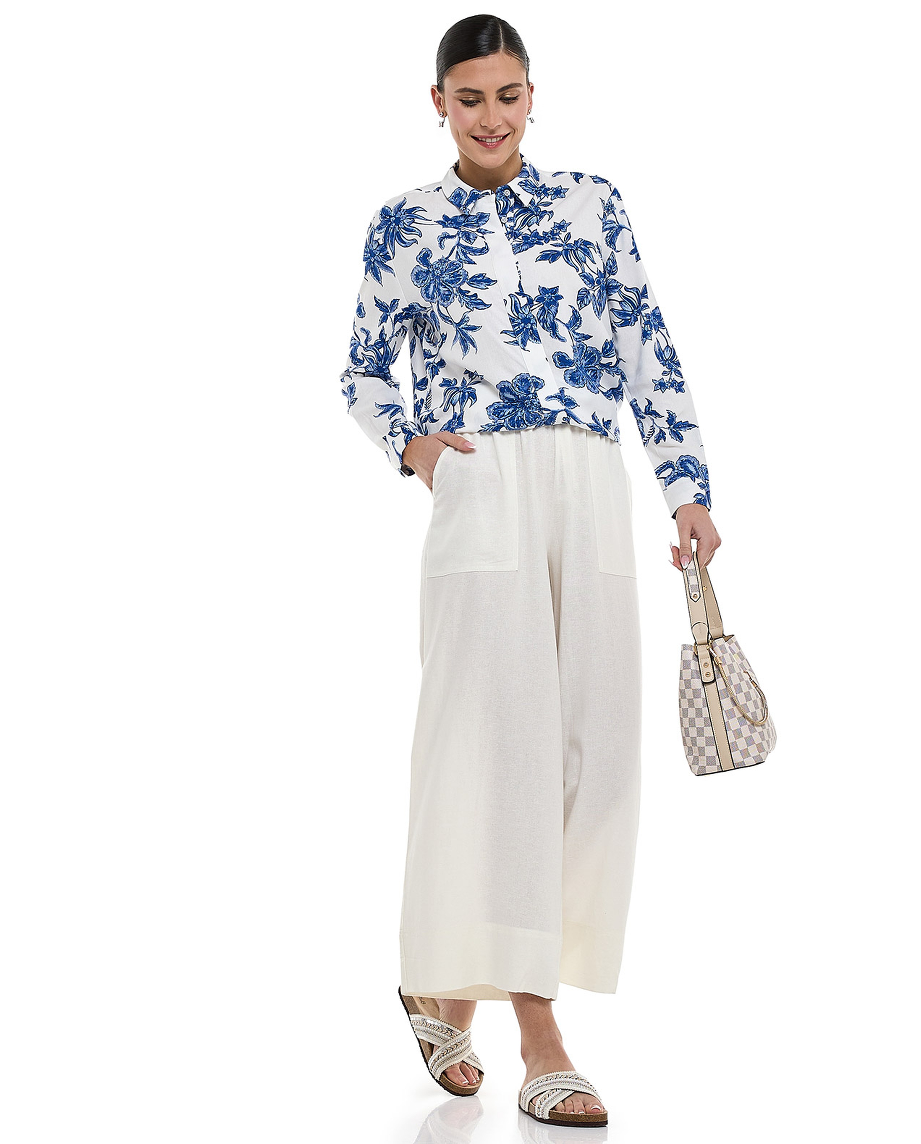 Solid Wide Leg Pants with Drawstring Waist