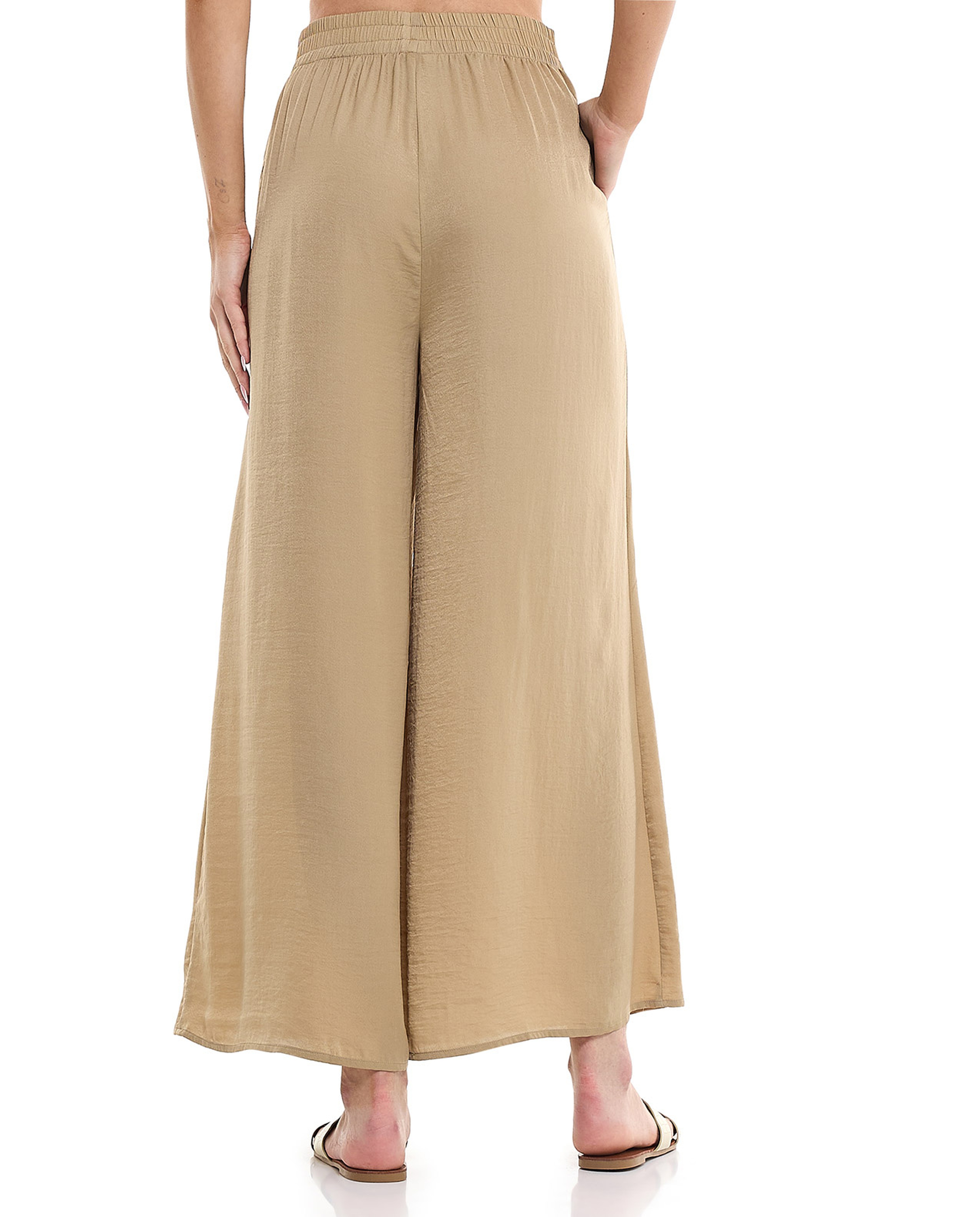 Crinkled Wide Leg Pants with Elastic Waist