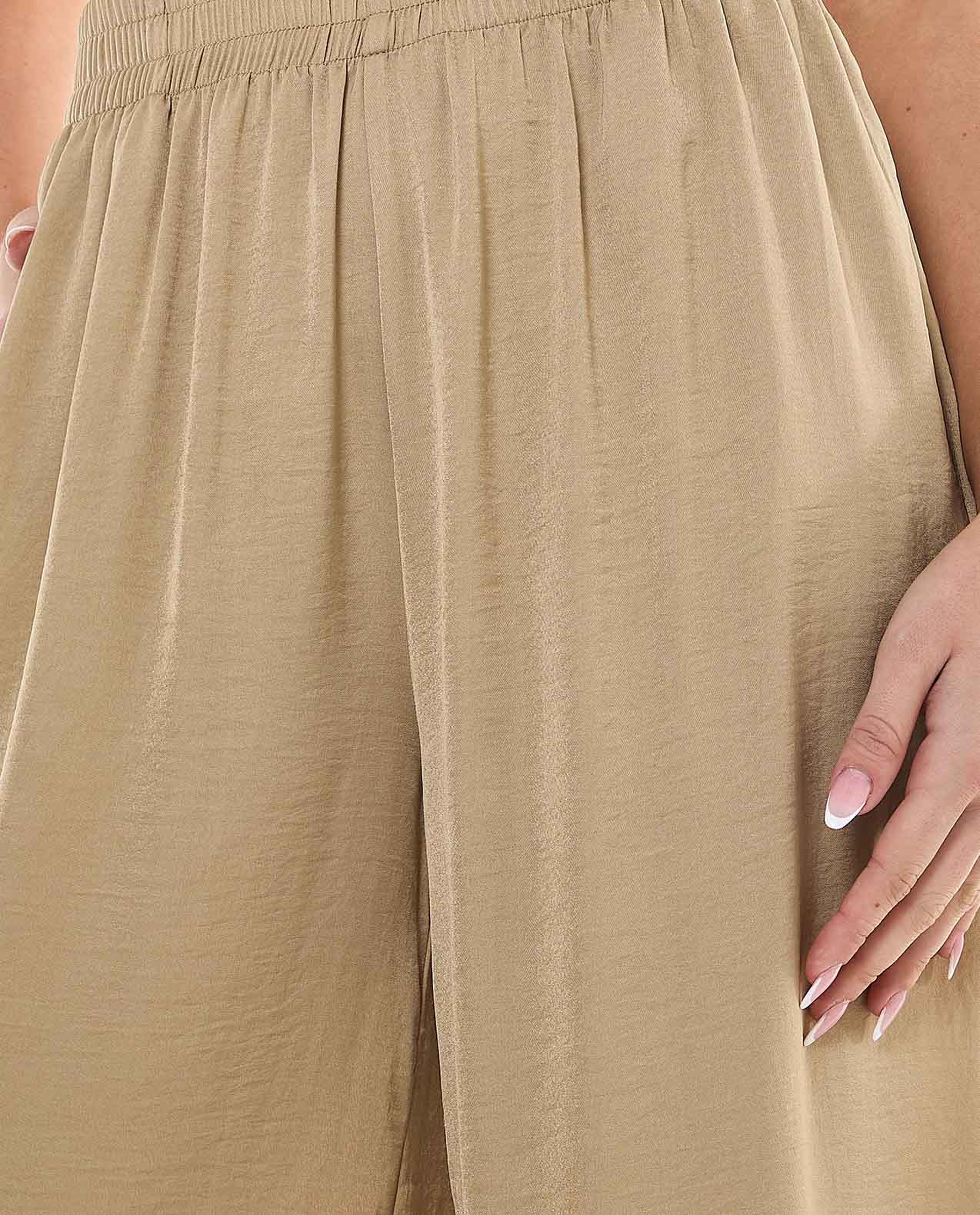 Crinkled Wide Leg Pants with Elastic Waist