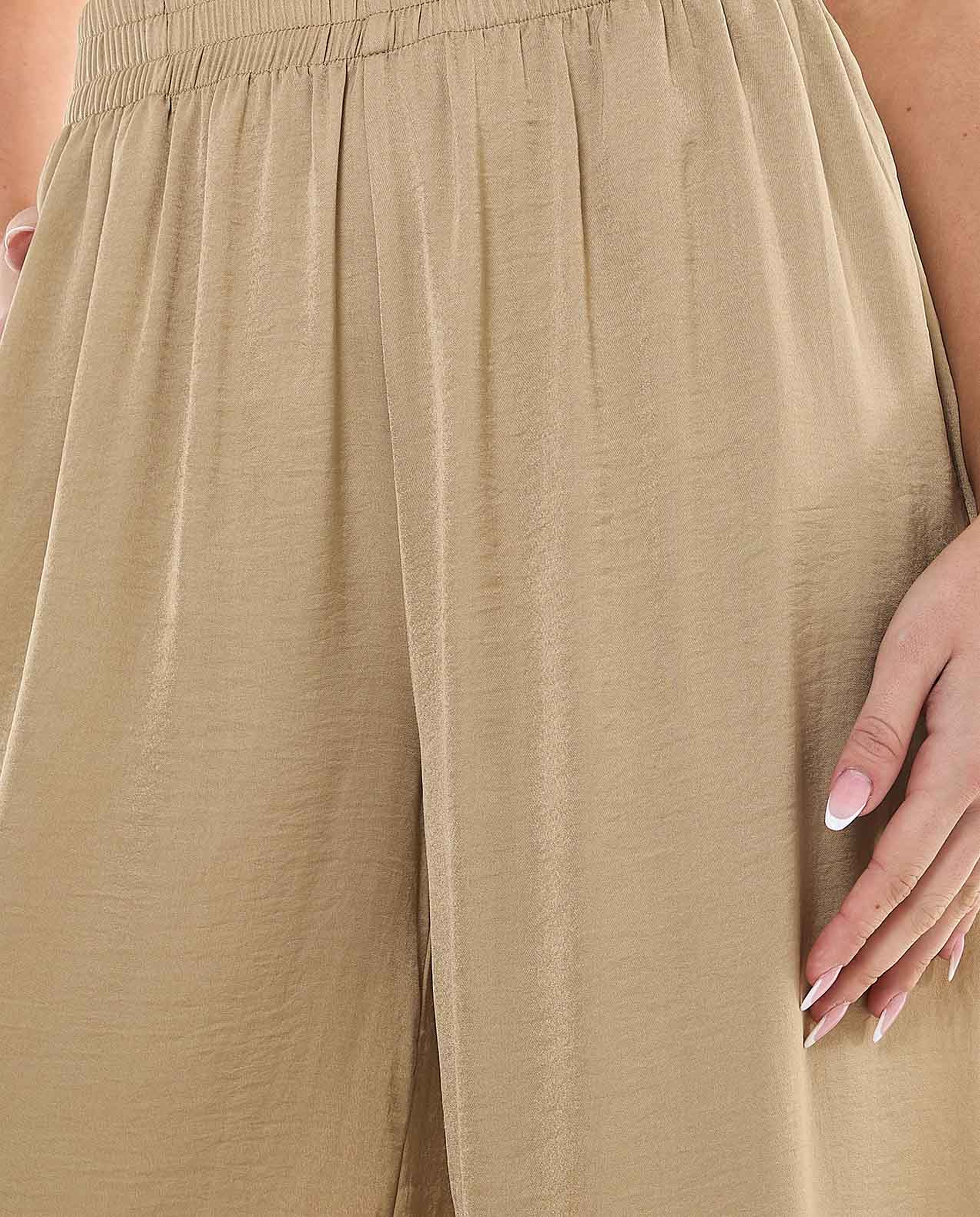 Crinkled Wide Leg Pants with Elastic Waist