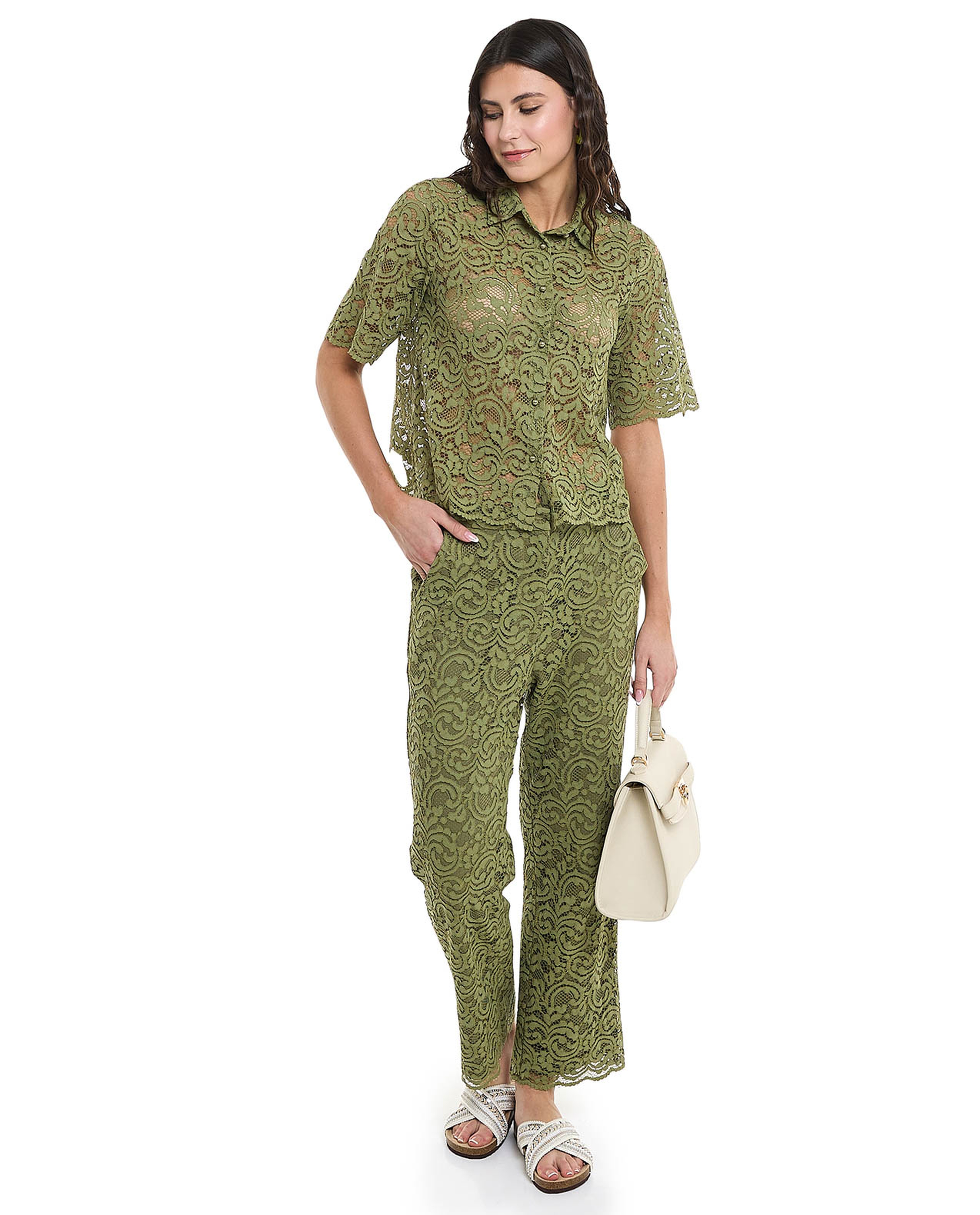Lace Pants with Button Closure
