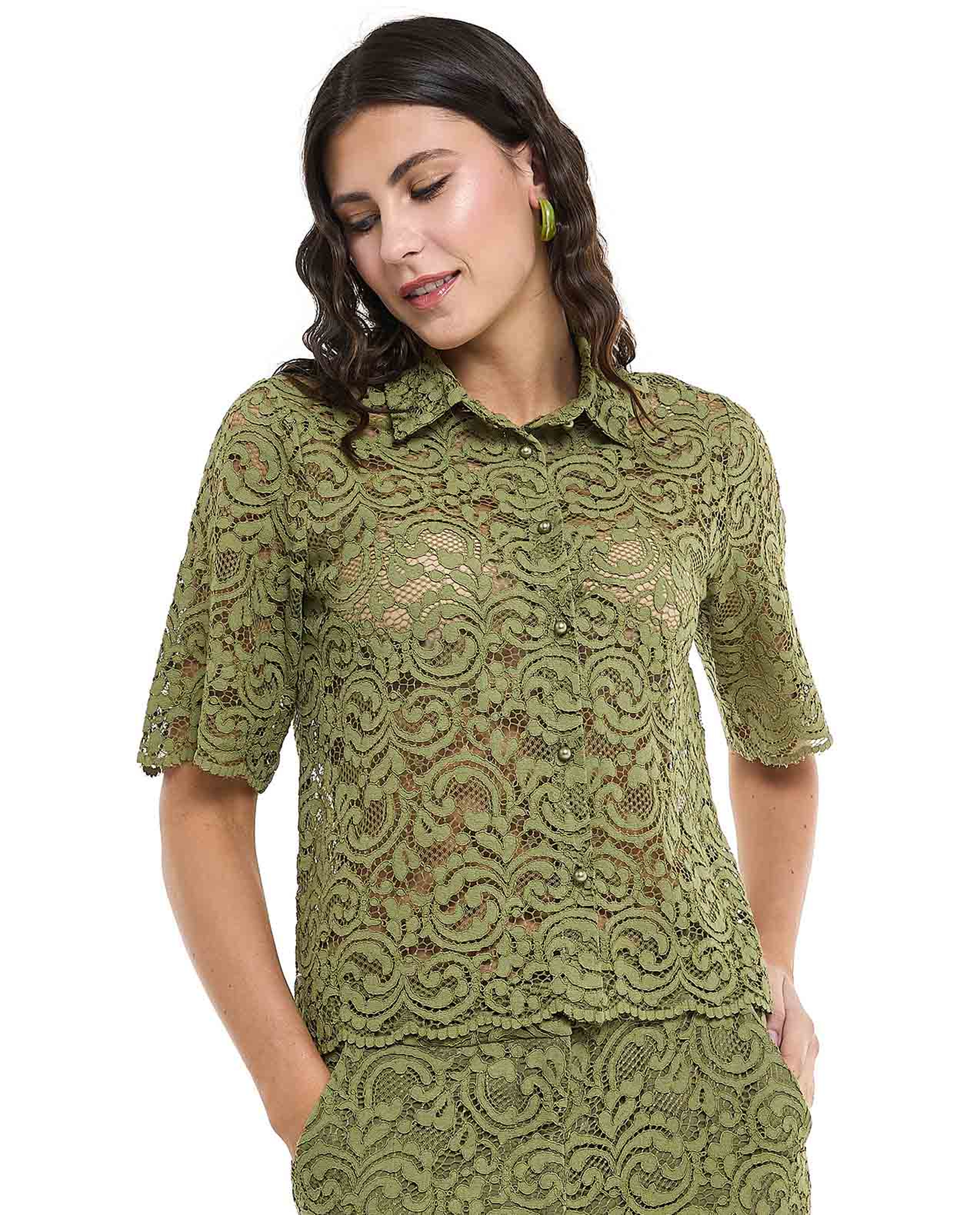 Lace Pants with Button Closure