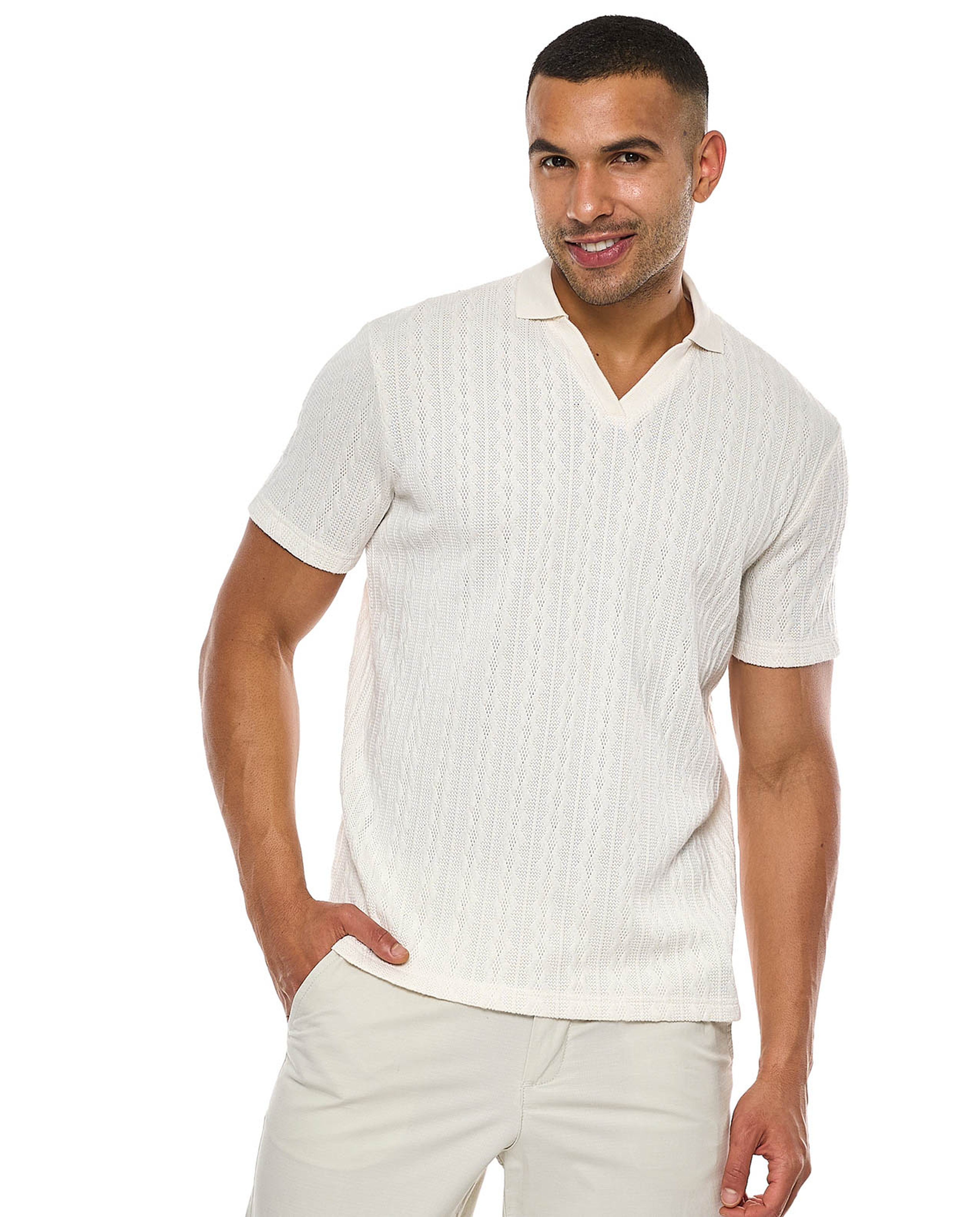 Textured Polo T-Shirt with Short Sleeves