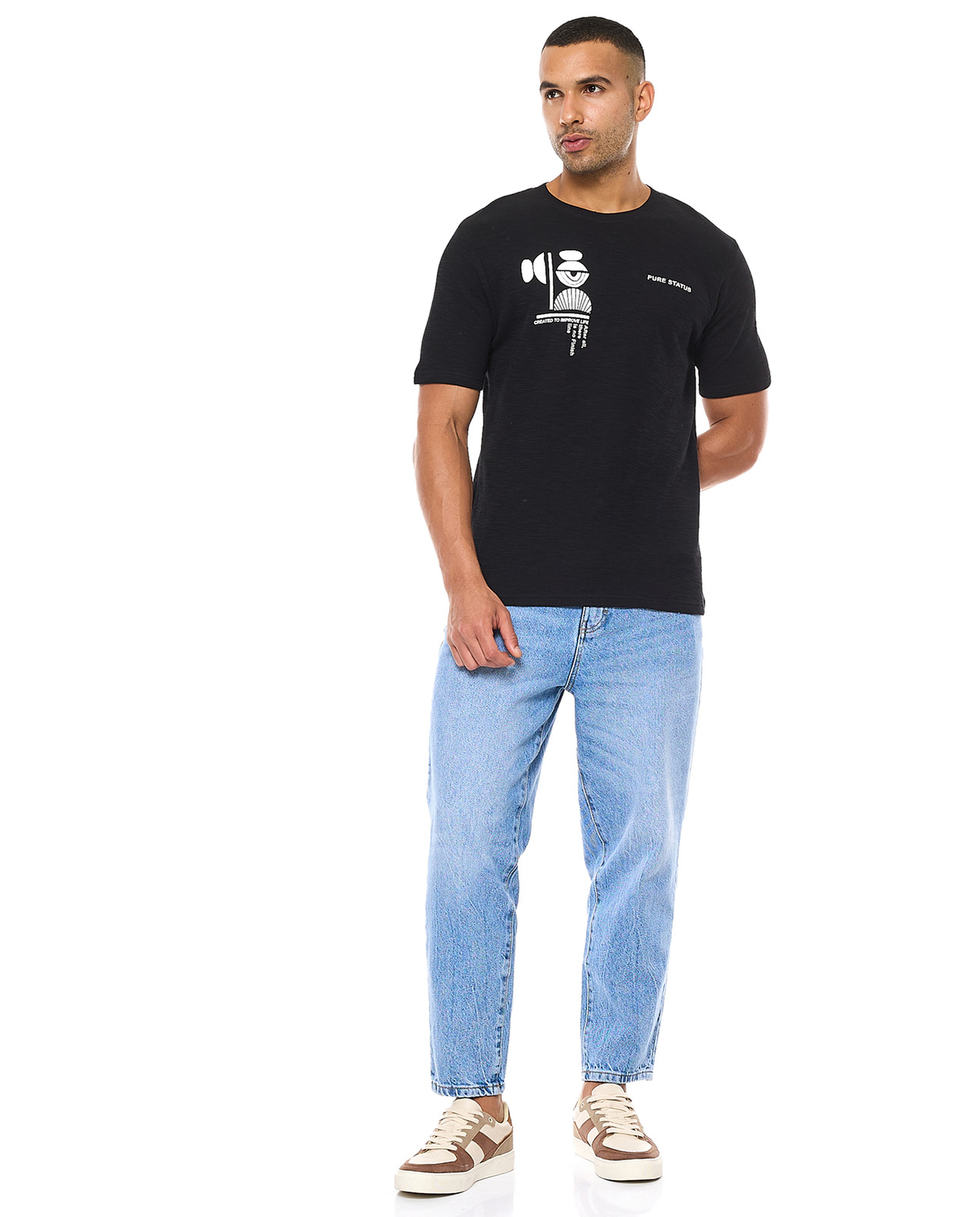 Printed T-Shirt with Crew Neck and Short Sleeves