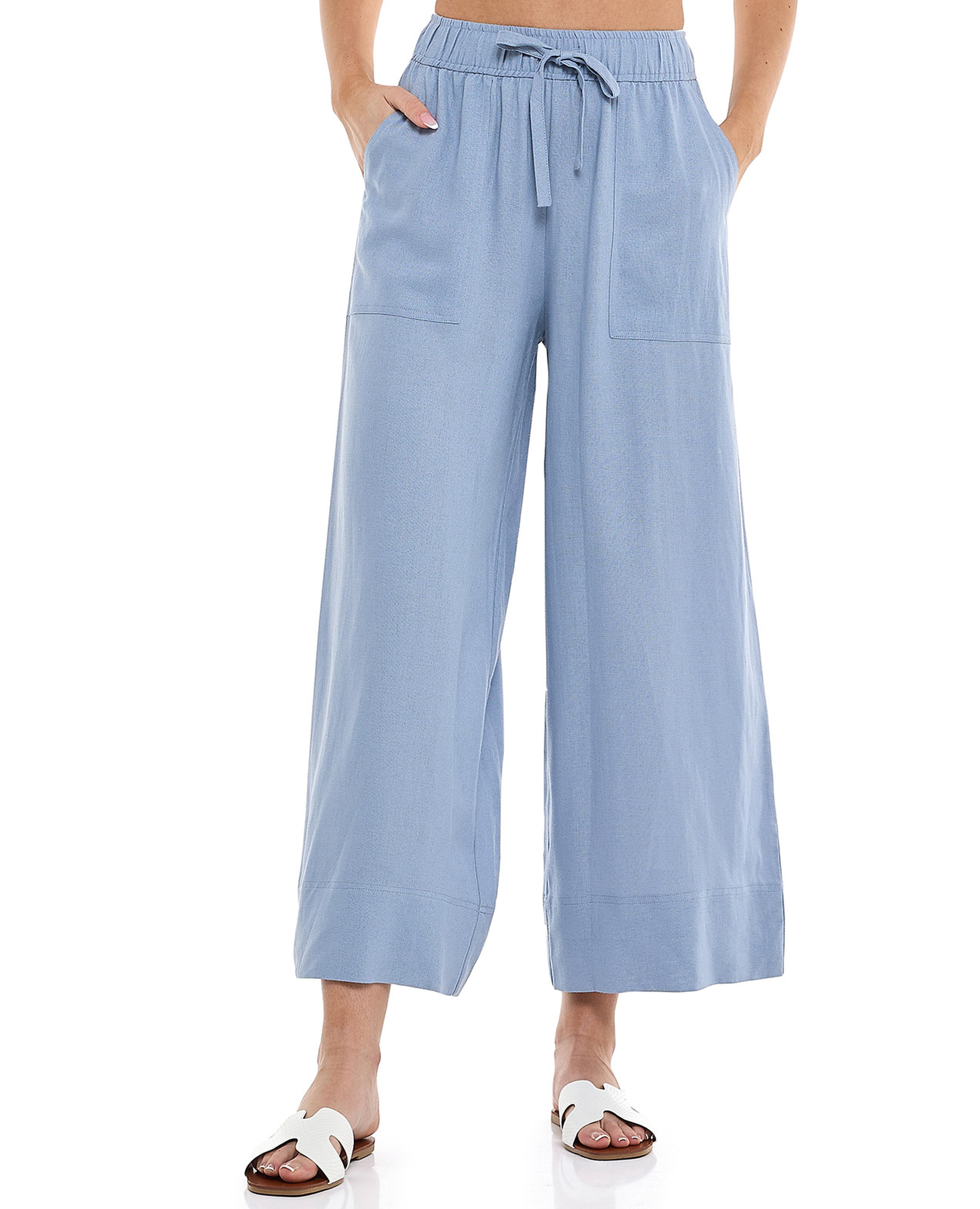 Solid Wide Leg Pants with Drawstring Waist