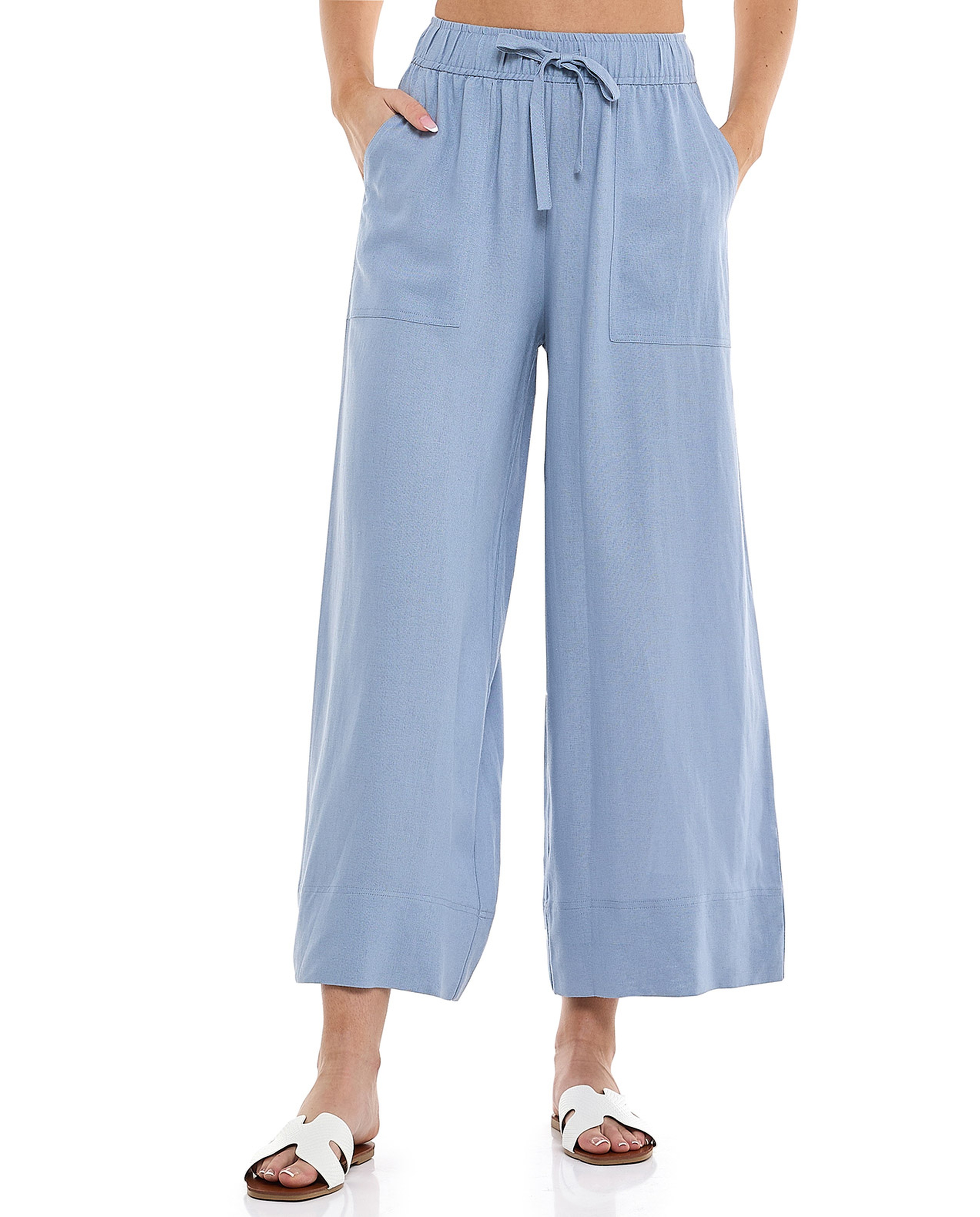 Solid Wide Leg Pants with Drawstring Waist