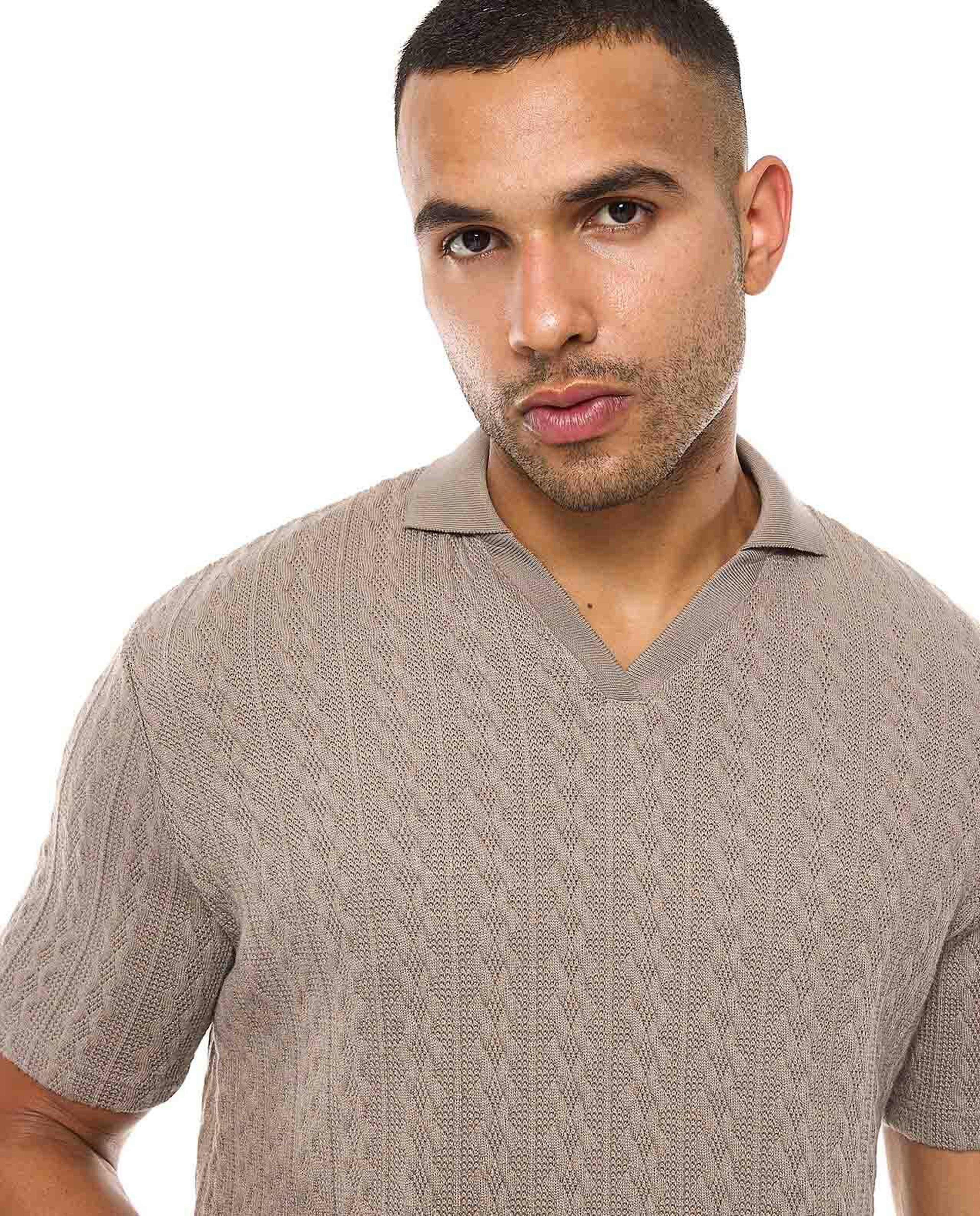 Textured Polo T-Shirt with Short Sleeves