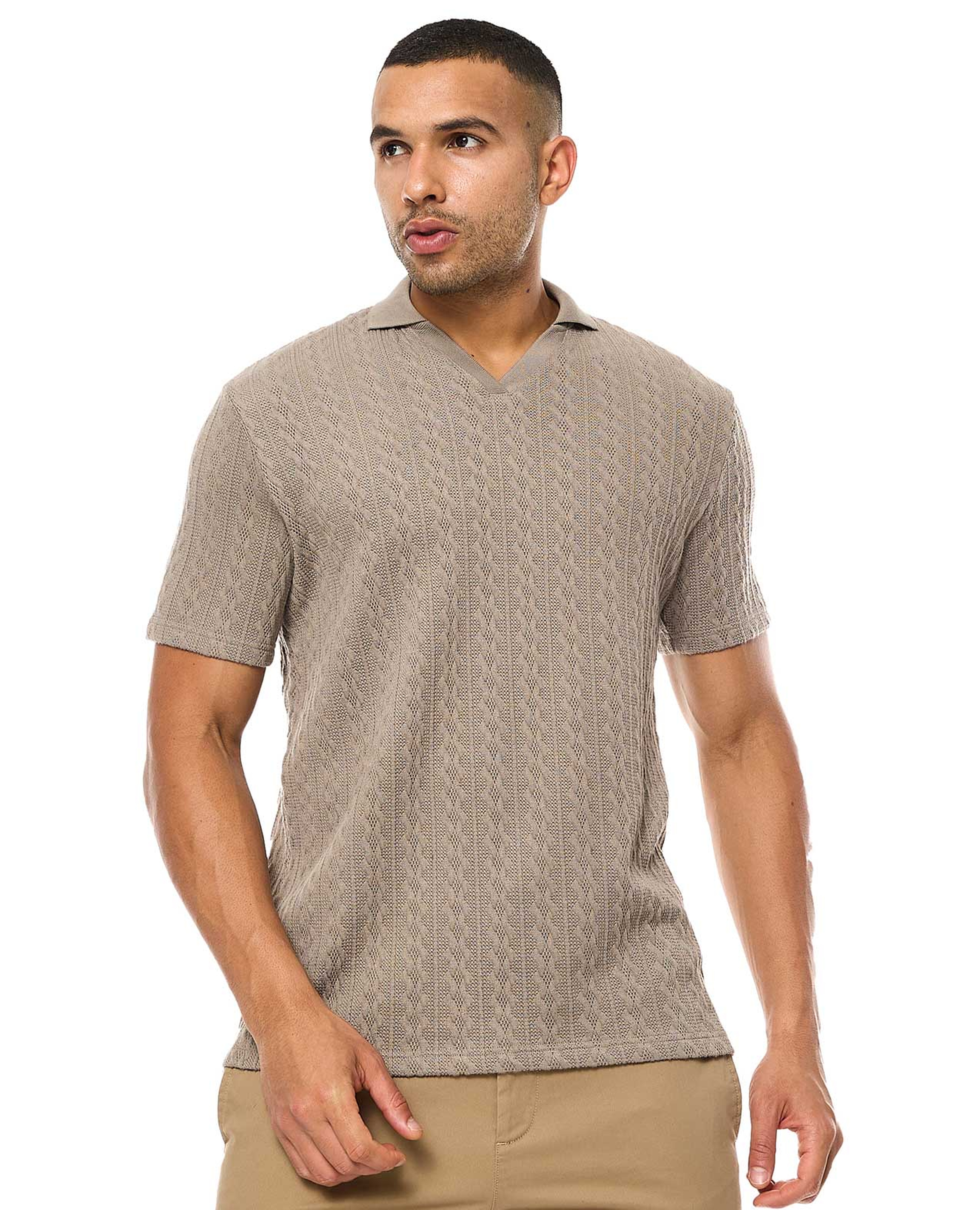 Textured Polo T-Shirt with Short Sleeves