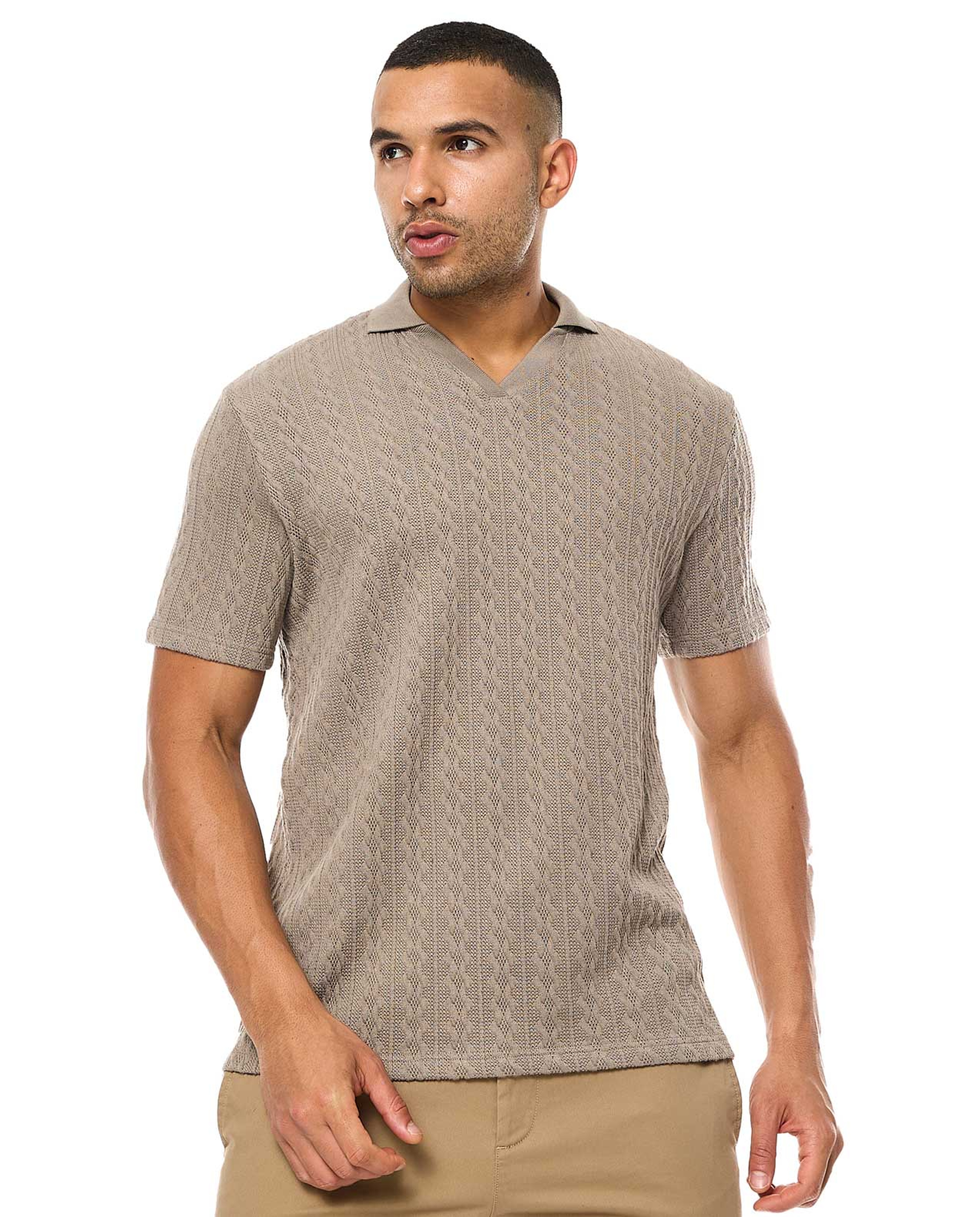 Textured Polo T-Shirt with Short Sleeves