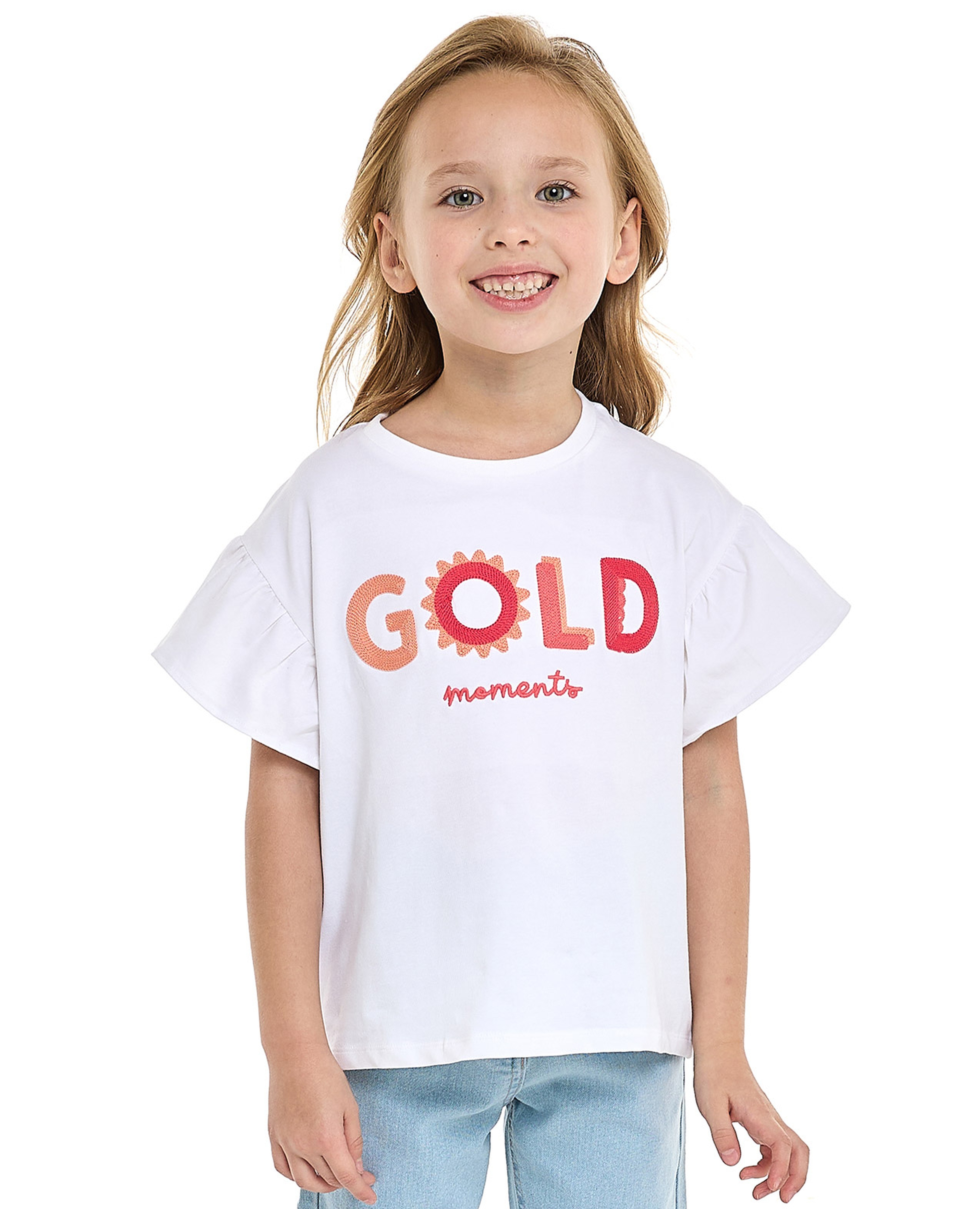 توب بطبعة برقبة مستديرة وأكمام مهدلة