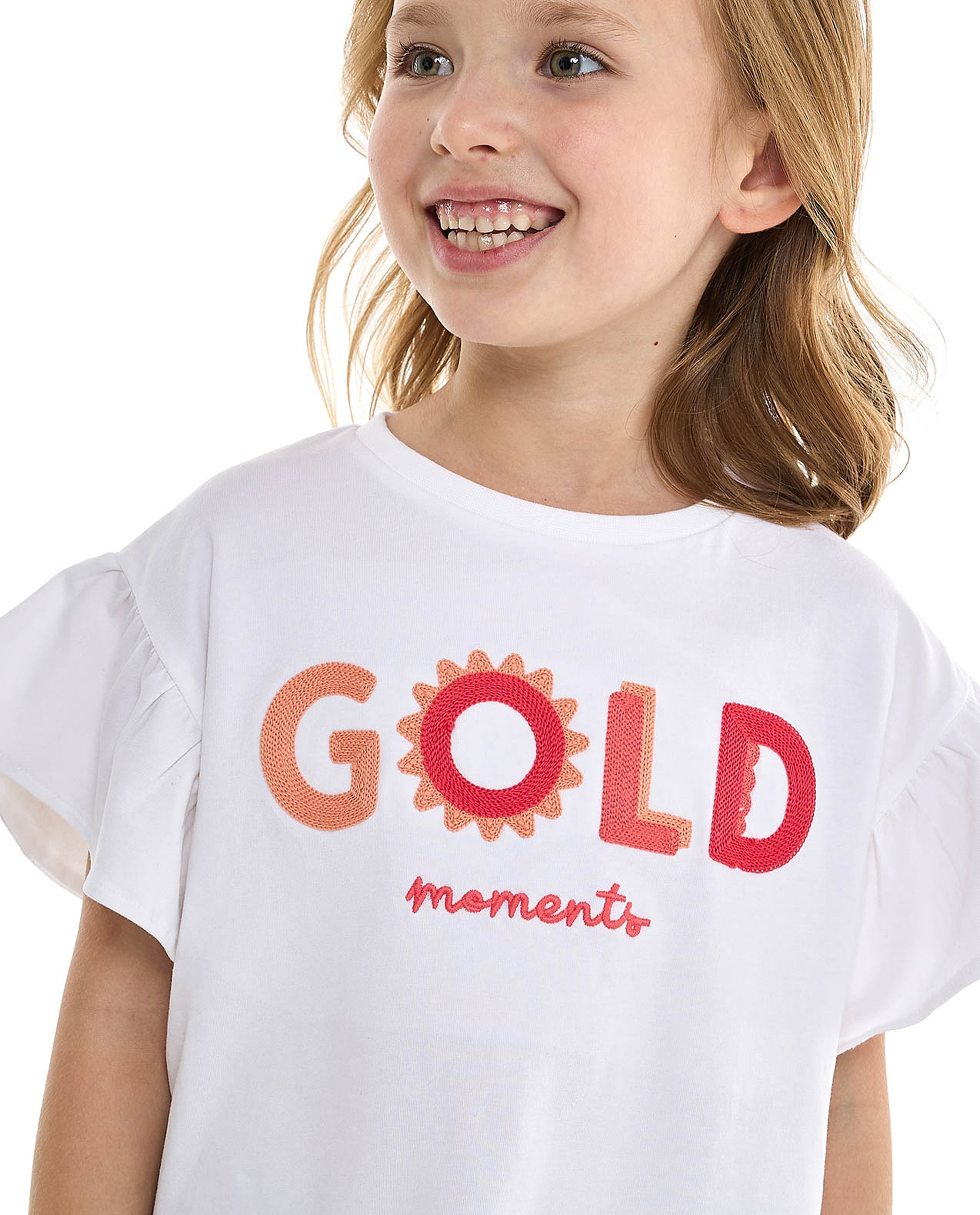 Printed Top with Crew Neck and Flutter Sleeves