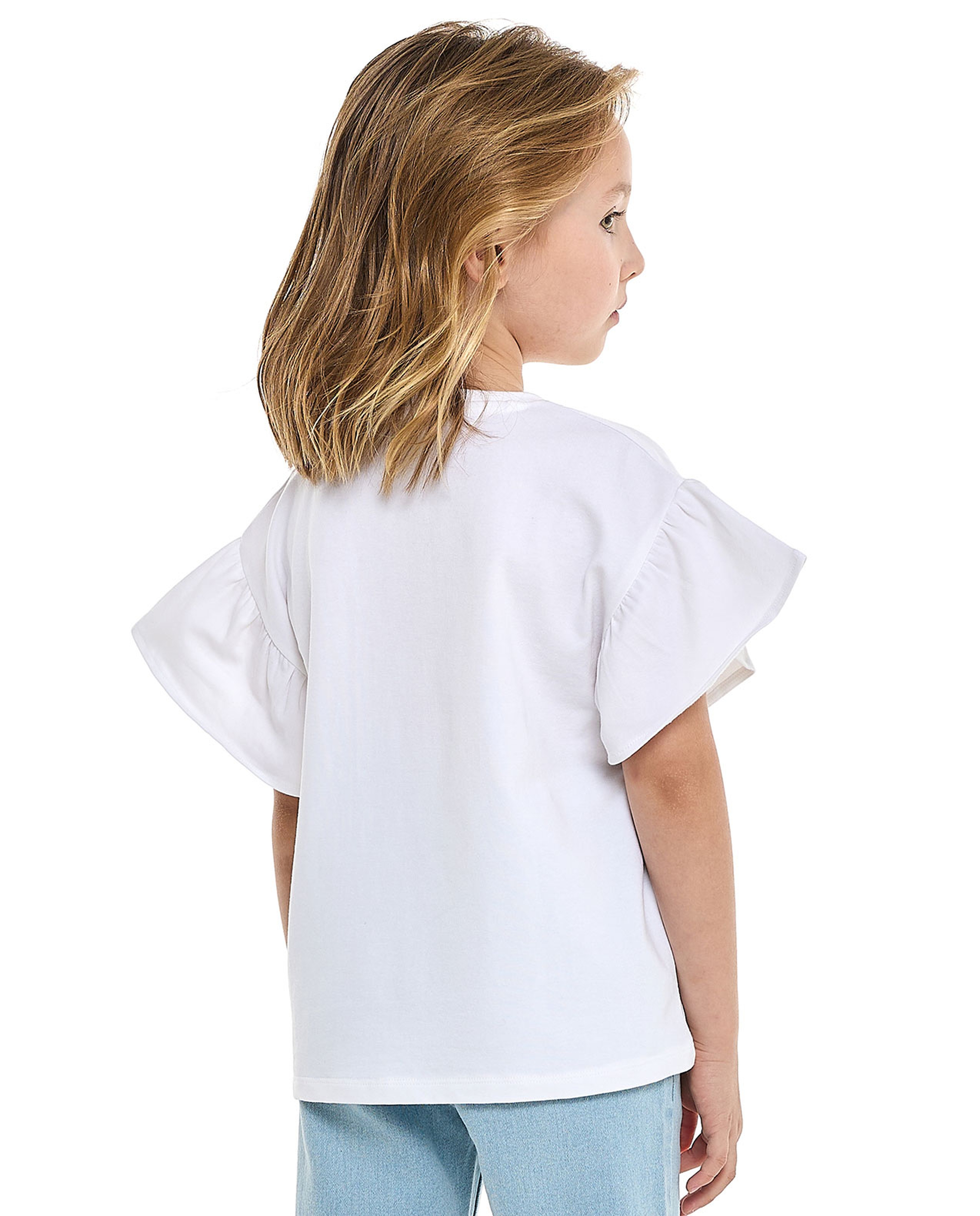 Printed Top with Crew Neck and Flutter Sleeves