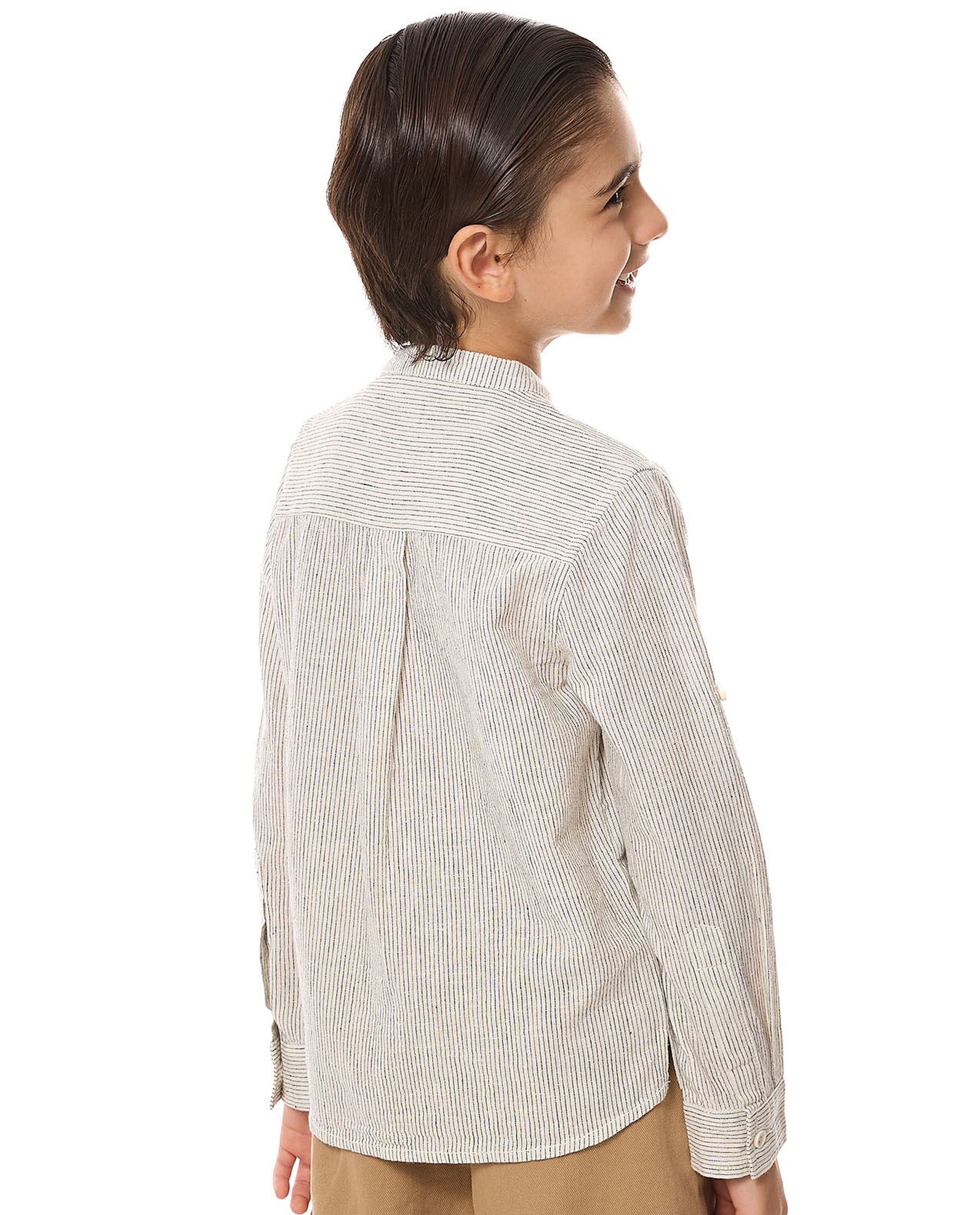 Striped Shirt with Mandarin Collar and Long Sleeves