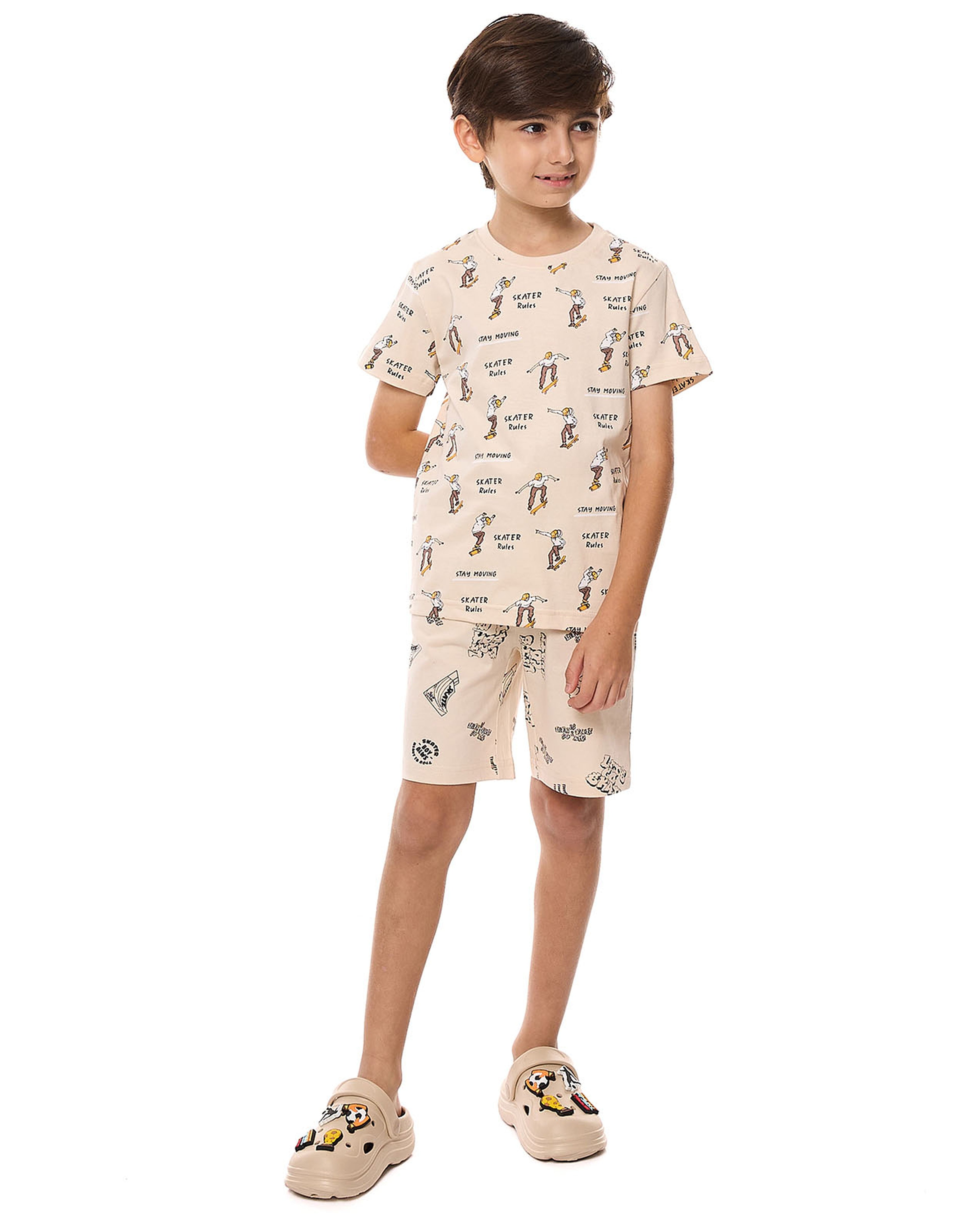 Printed T-Shirt with Crew Neck and Short Sleeves