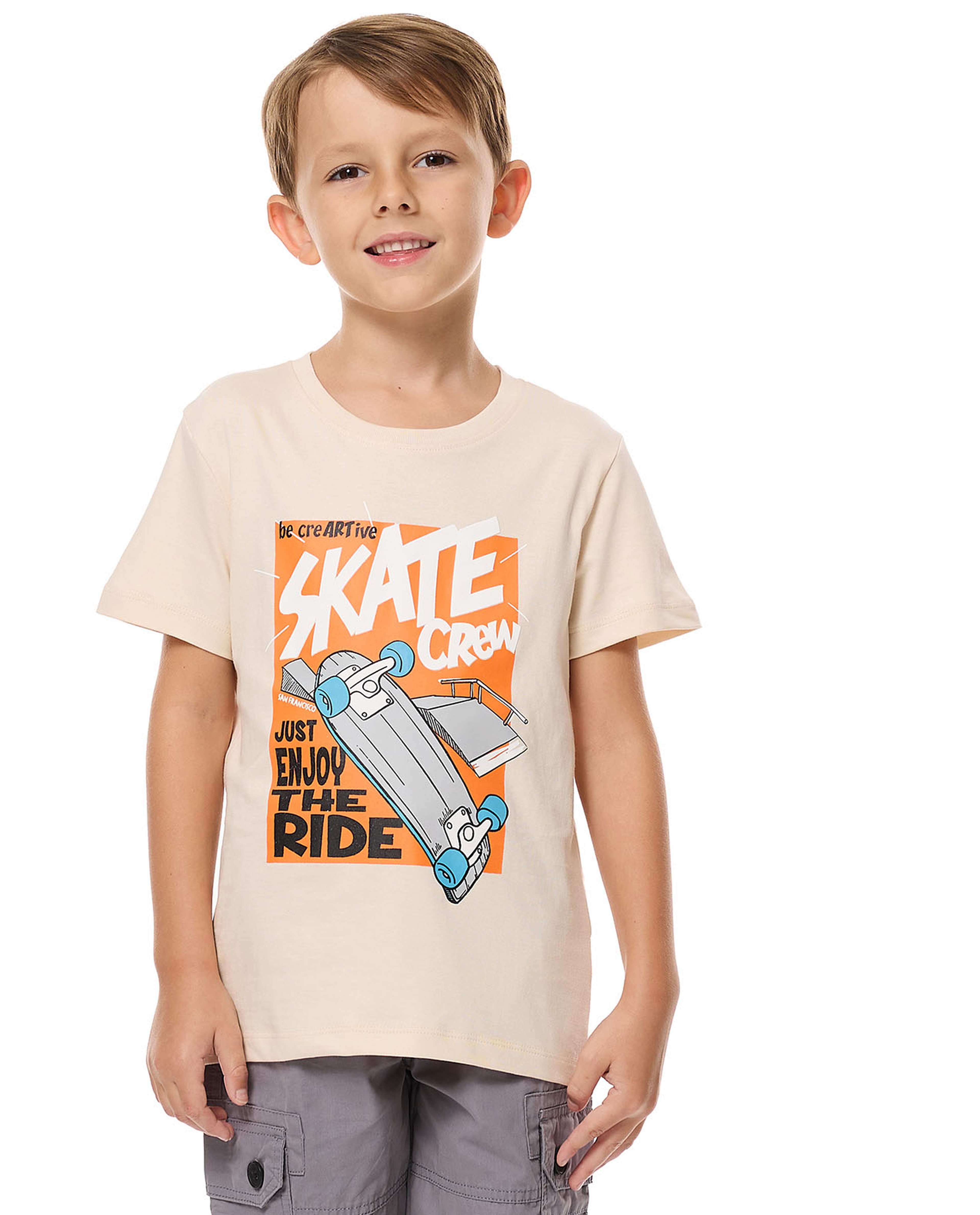 Printed T-Shirt with Crew Neck and Short Sleeves