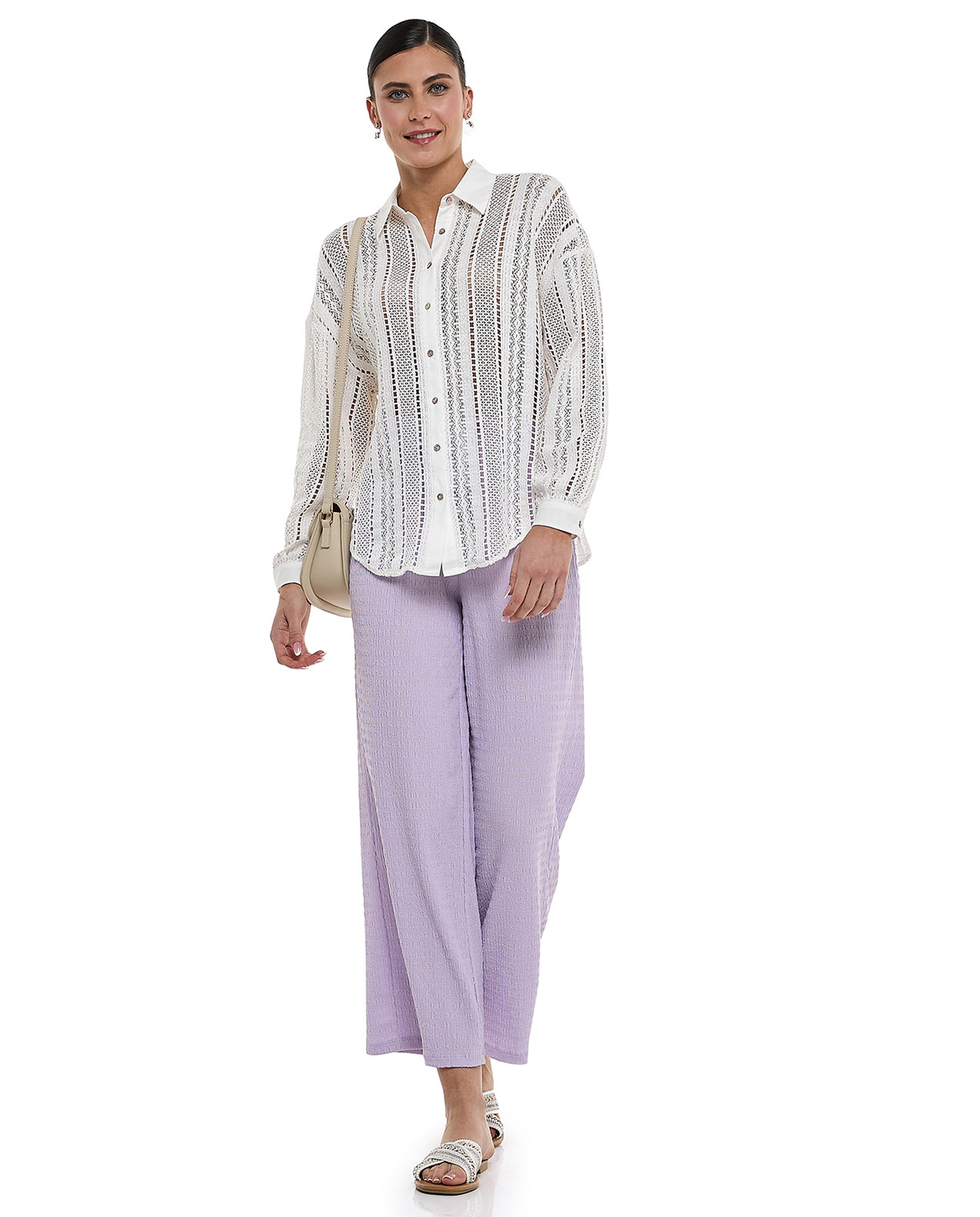 Openwork Shirt with Classic Collar and Long Sleeves