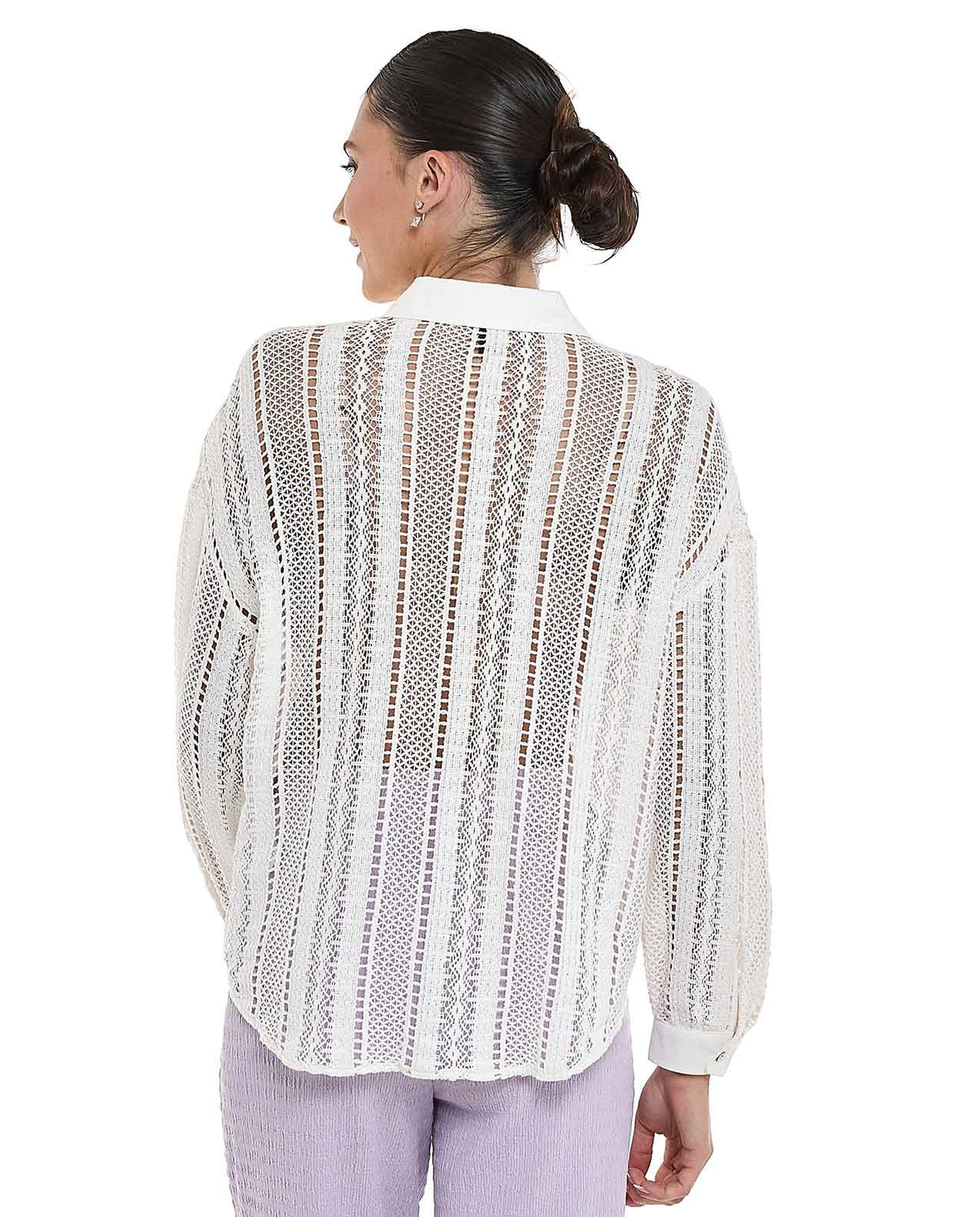 Openwork Shirt with Classic Collar and Long Sleeves