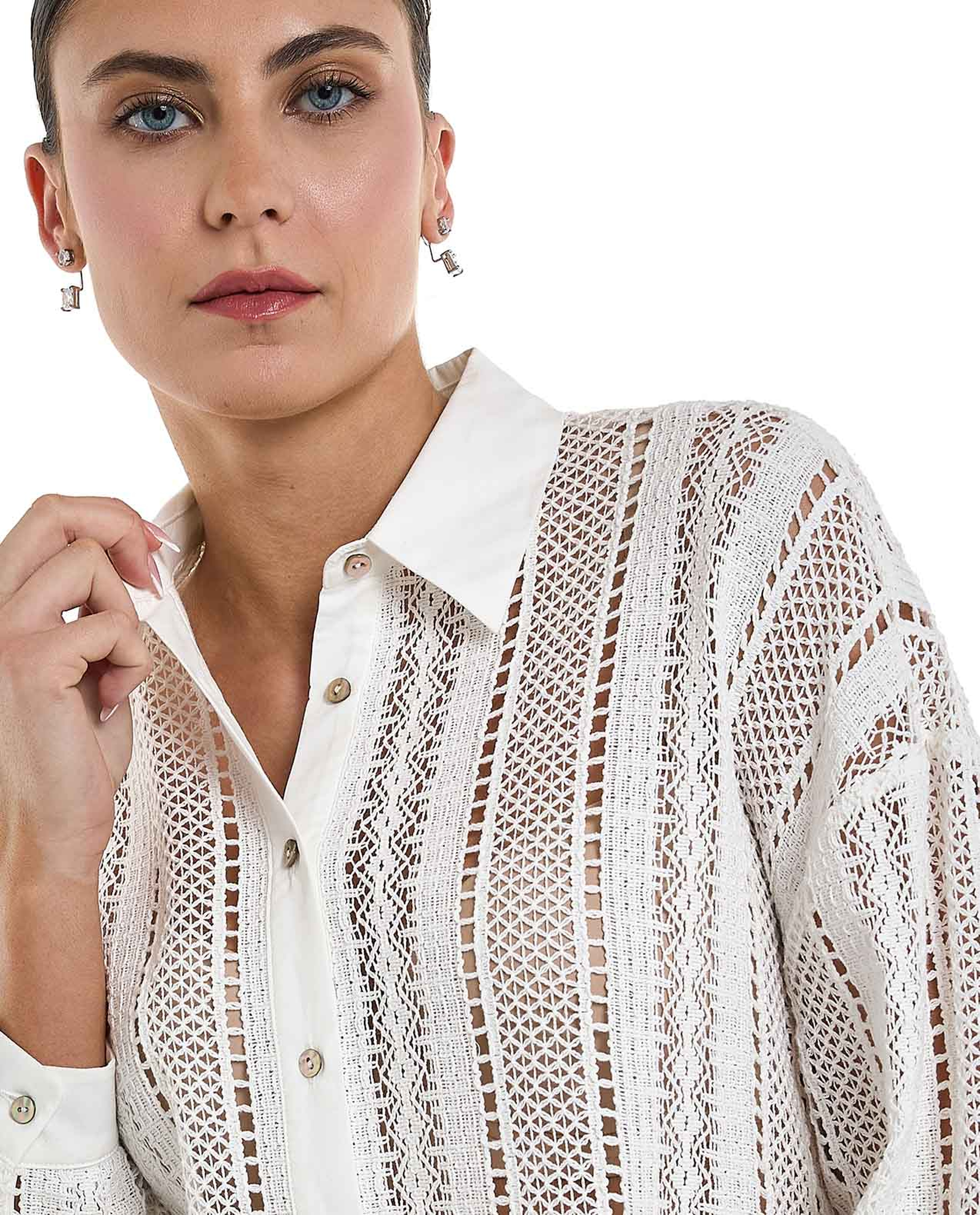 Openwork Shirt with Classic Collar and Long Sleeves