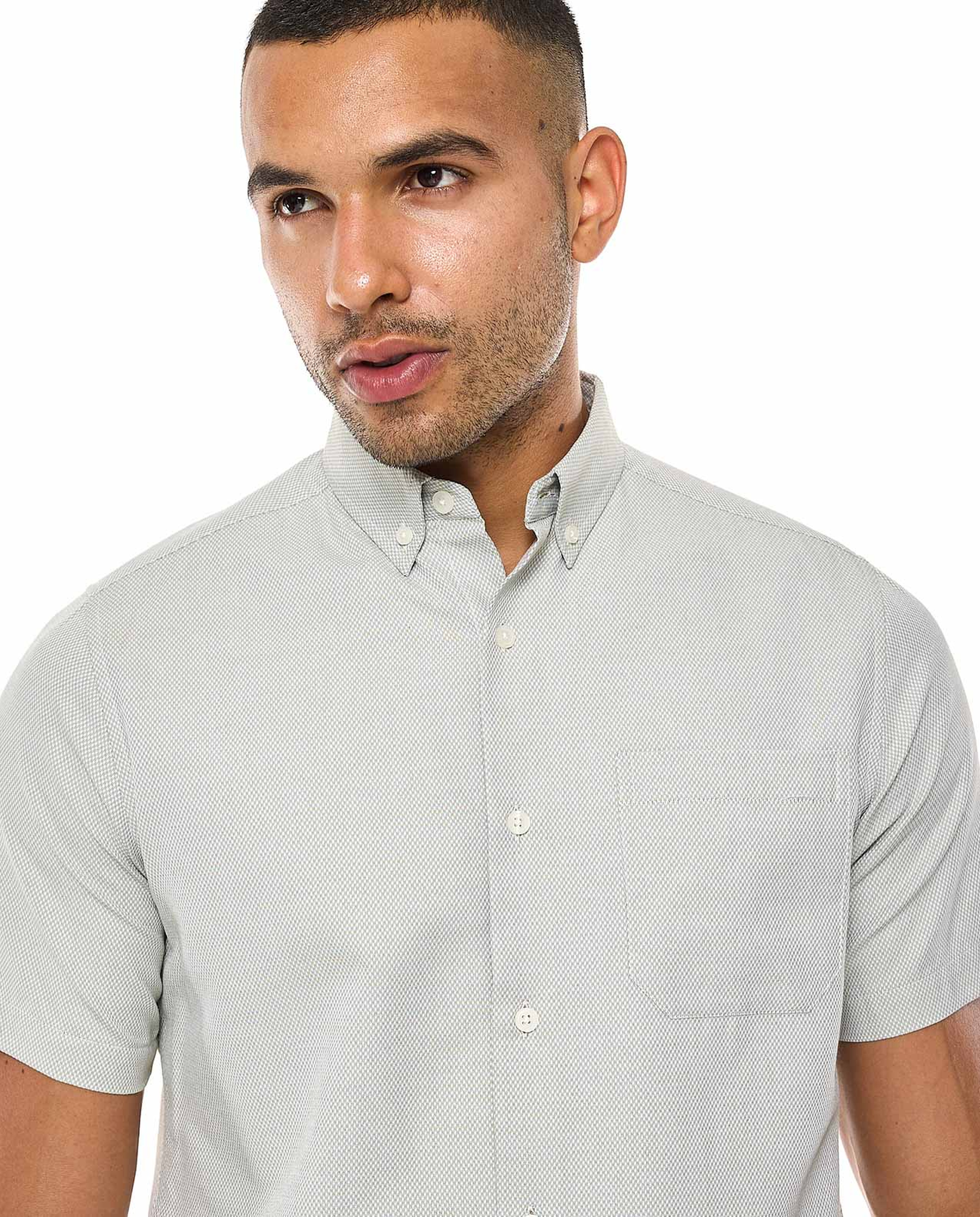 Textured Shirt with Button-Down Collar and Short Sleeves