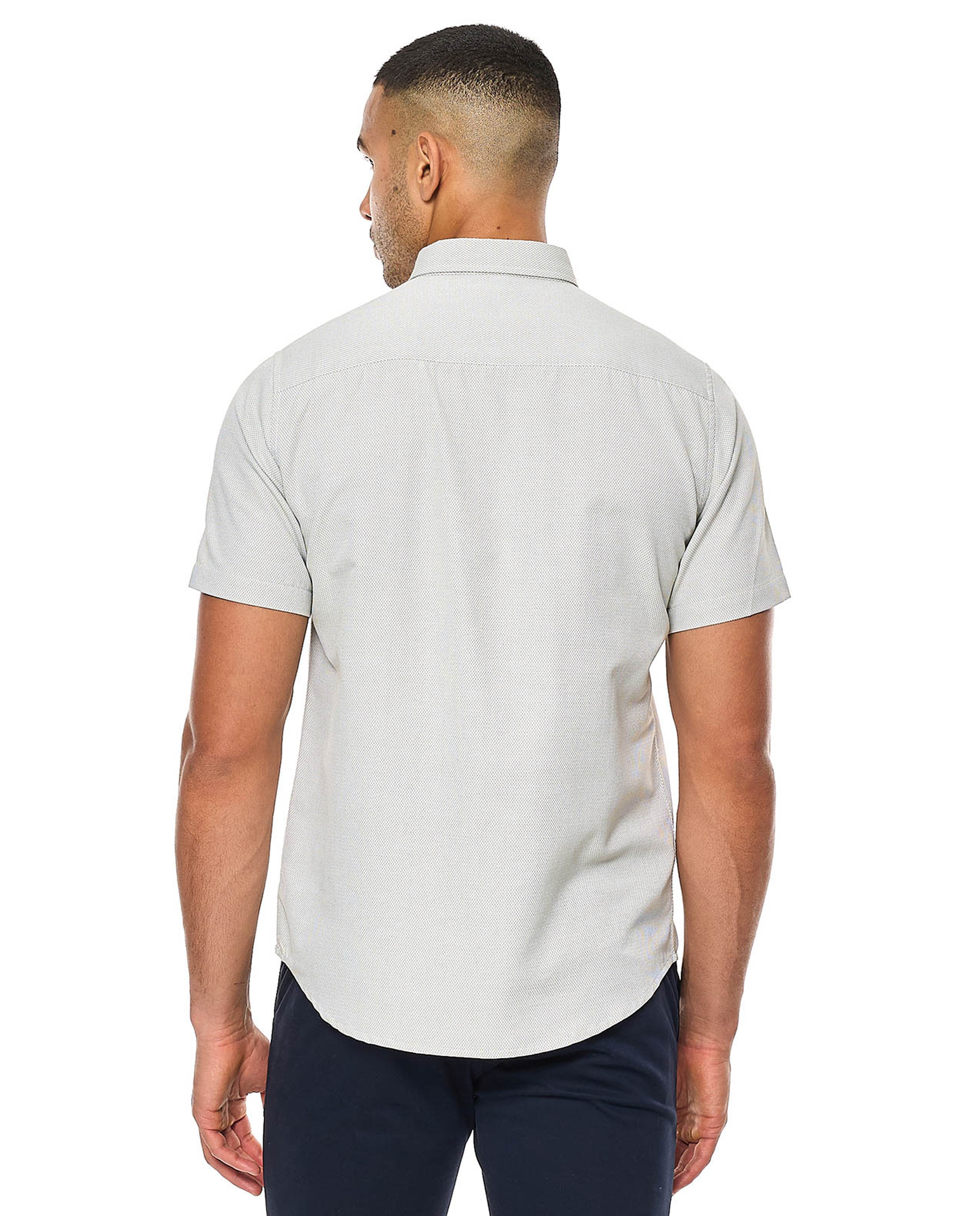 Textured Shirt with Button-Down Collar and Short Sleeves