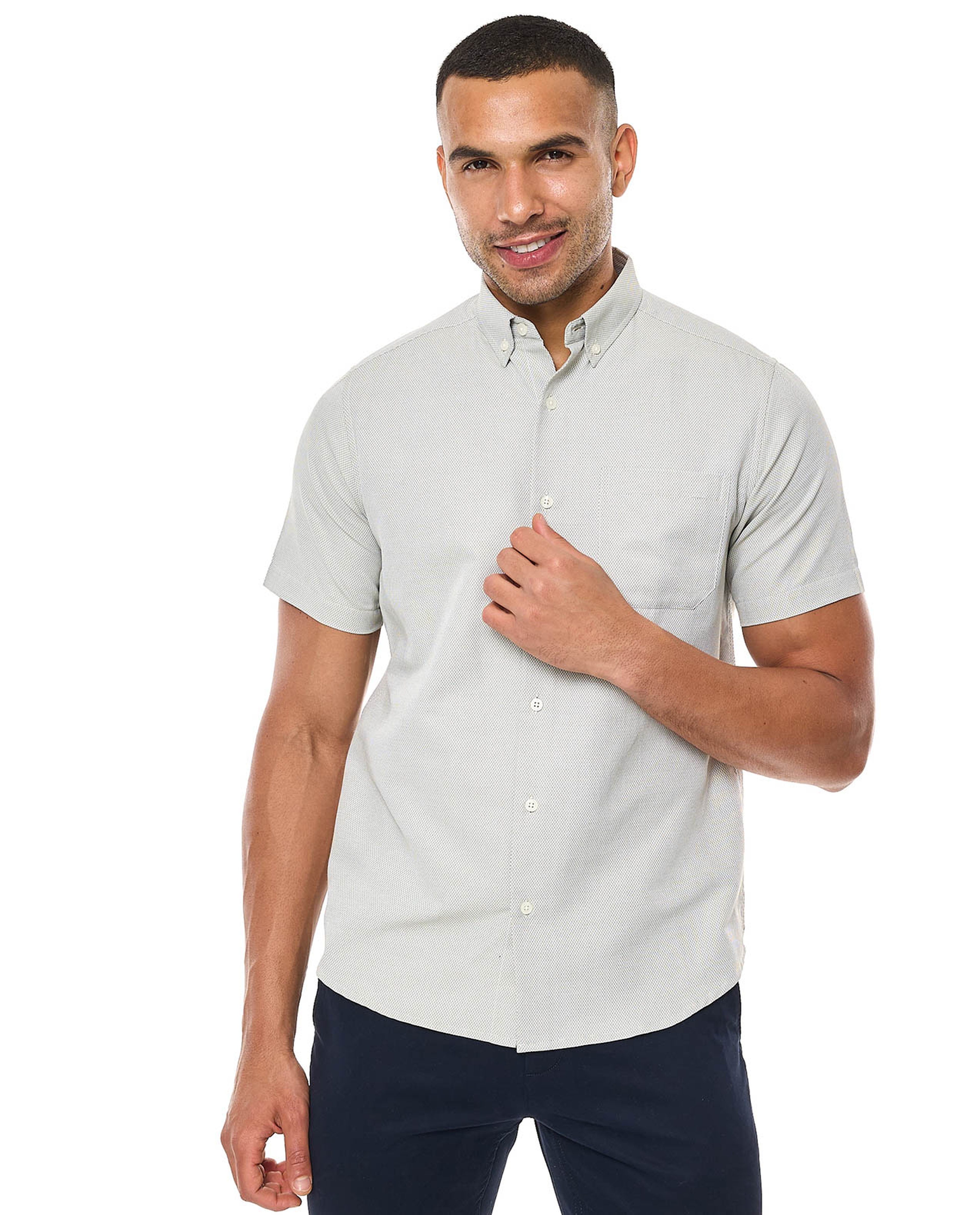Textured Shirt with Button-Down Collar and Short Sleeves