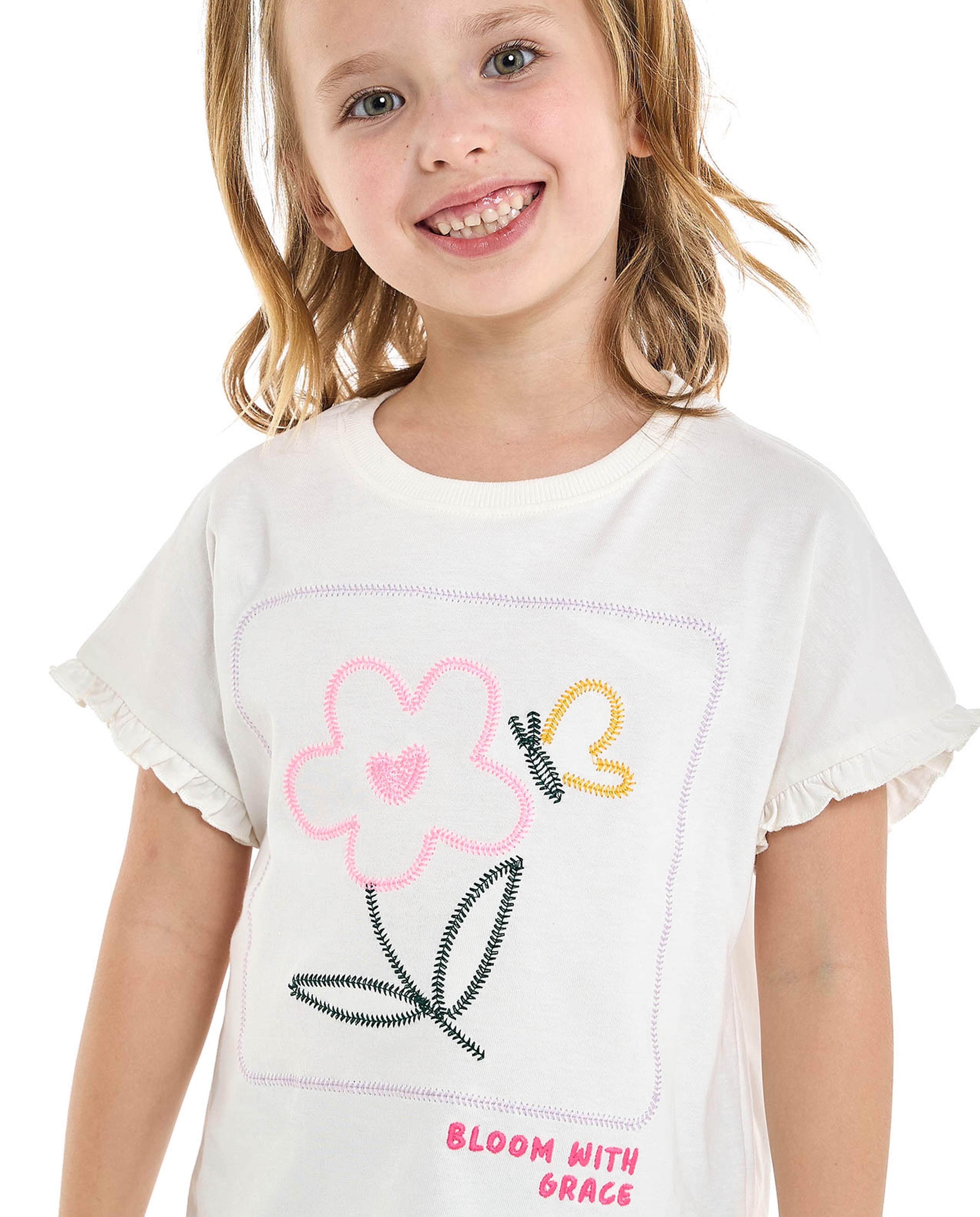 Printed Top with Crew Neck and Short Sleeves