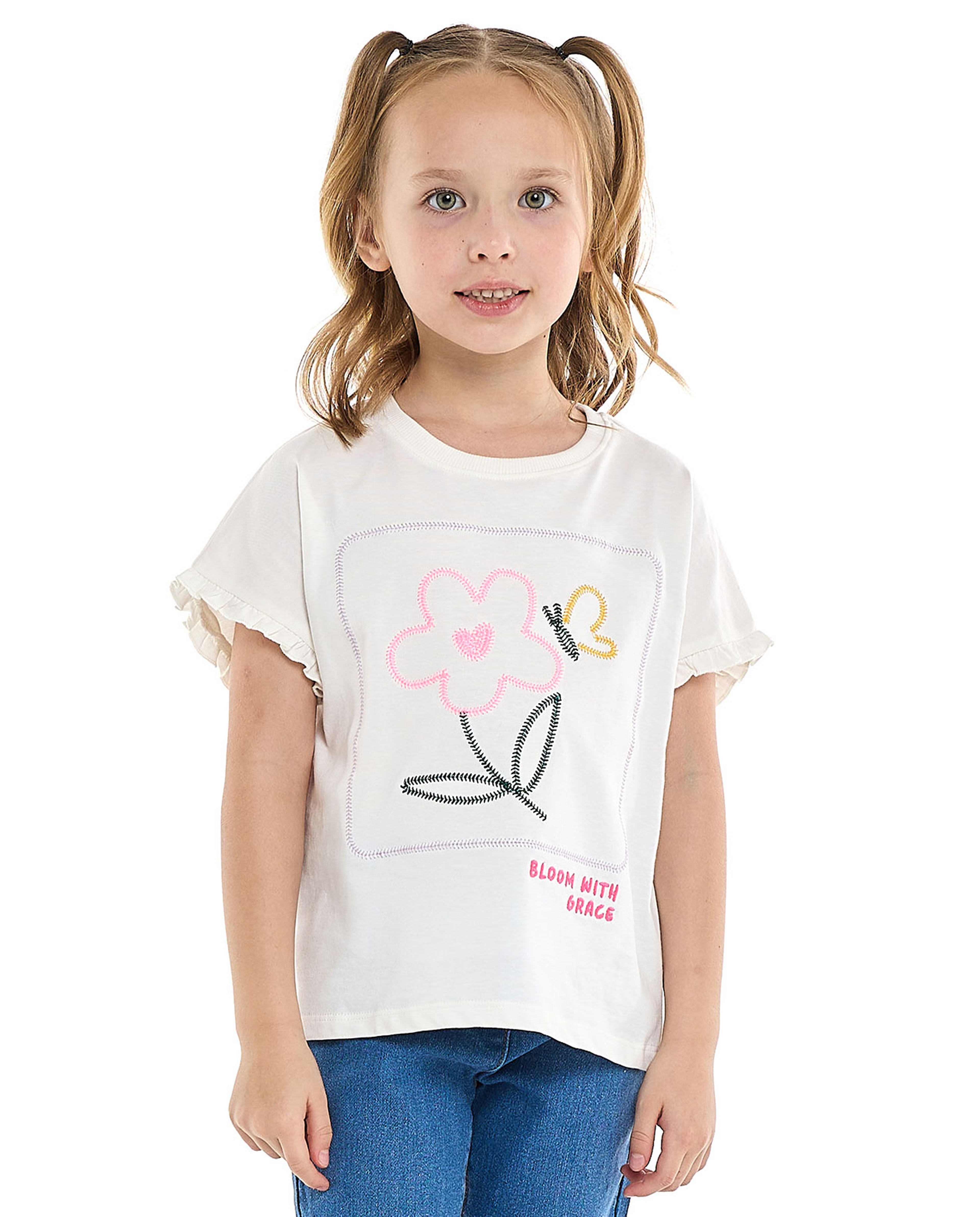 Printed Top with Crew Neck and Short Sleeves