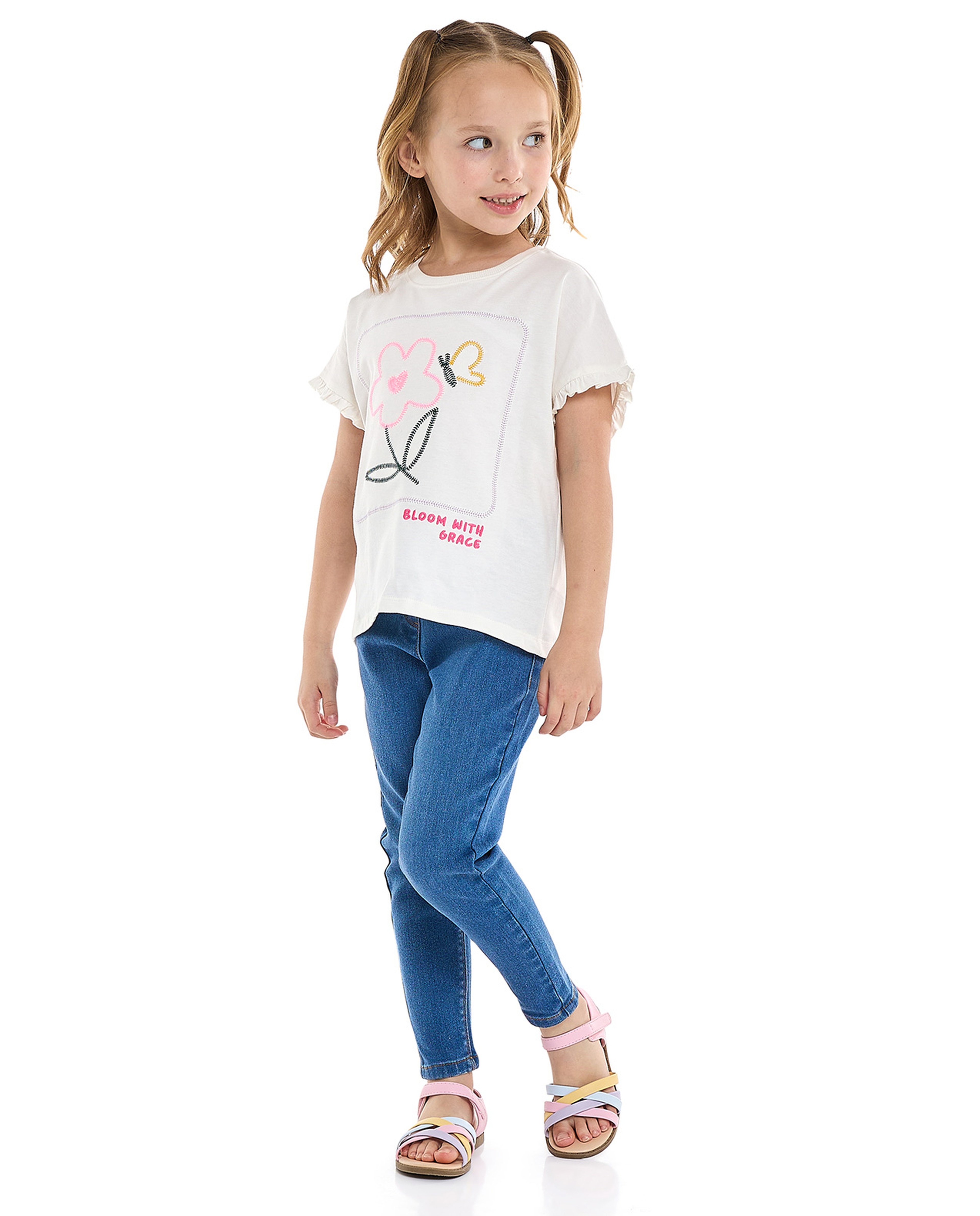 Printed Top with Crew Neck and Short Sleeves