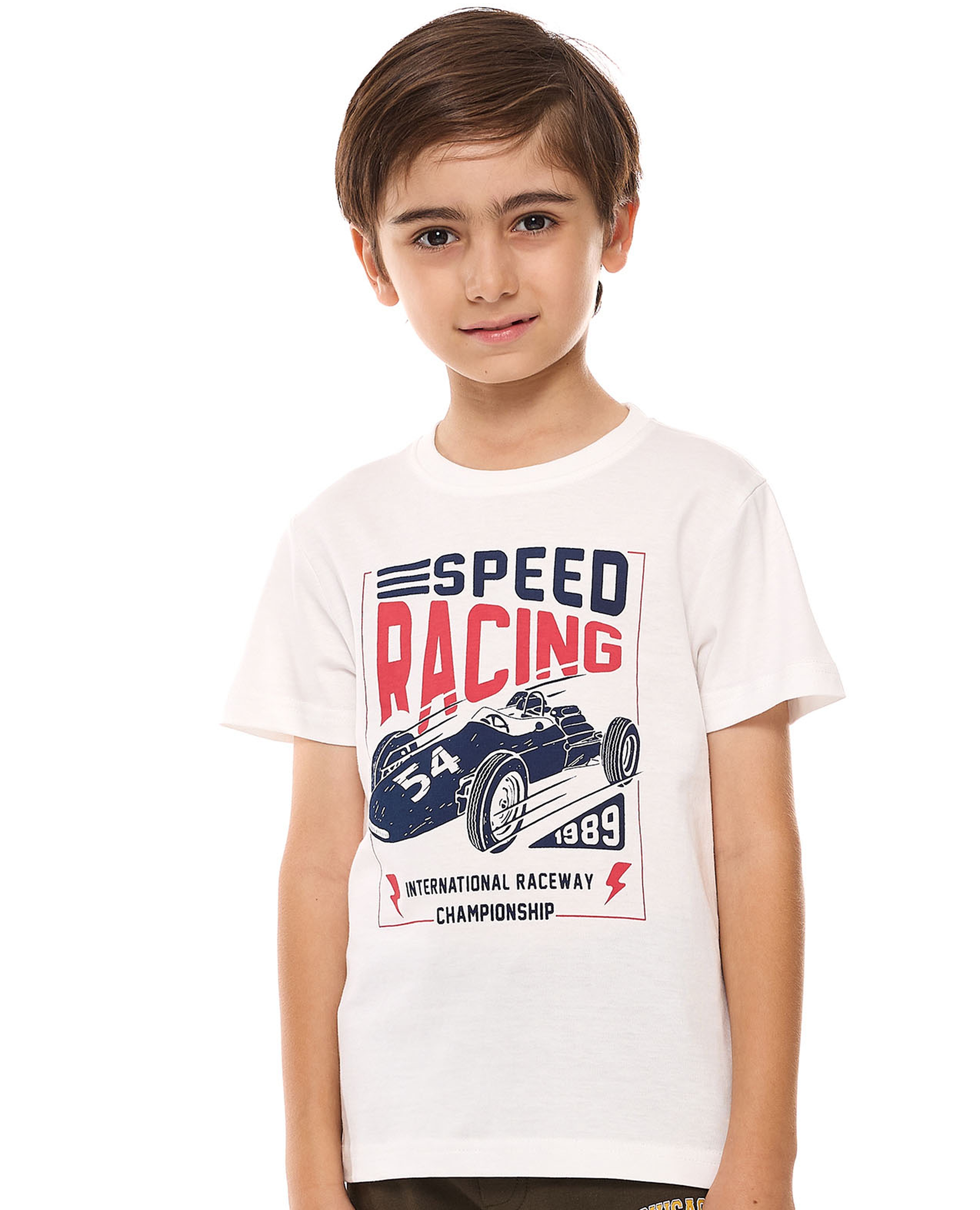 تيشيرت بطبعة برقبة مستديرة وكم قصير