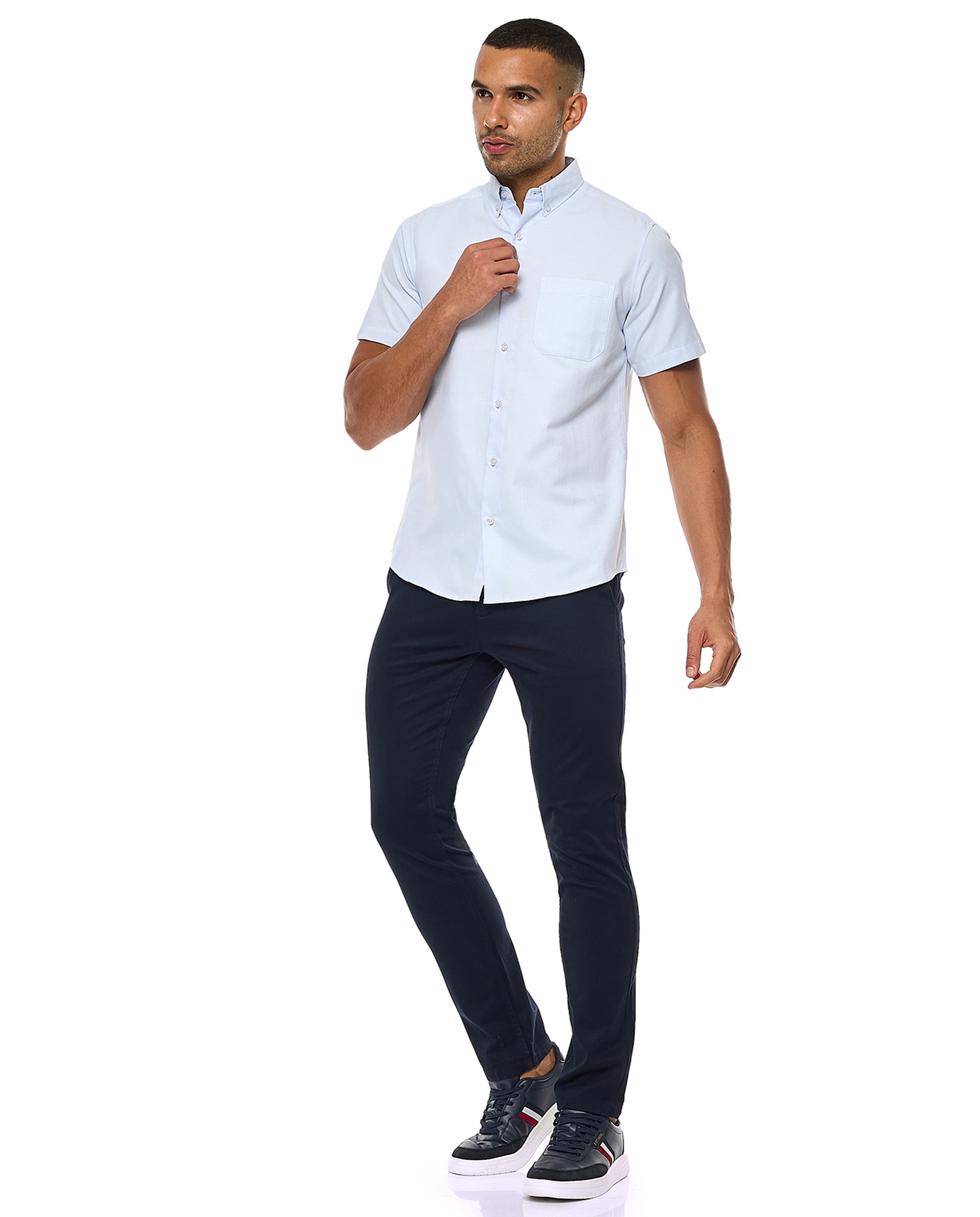 Textured Shirt with Button-Down Collar and Short Sleeves