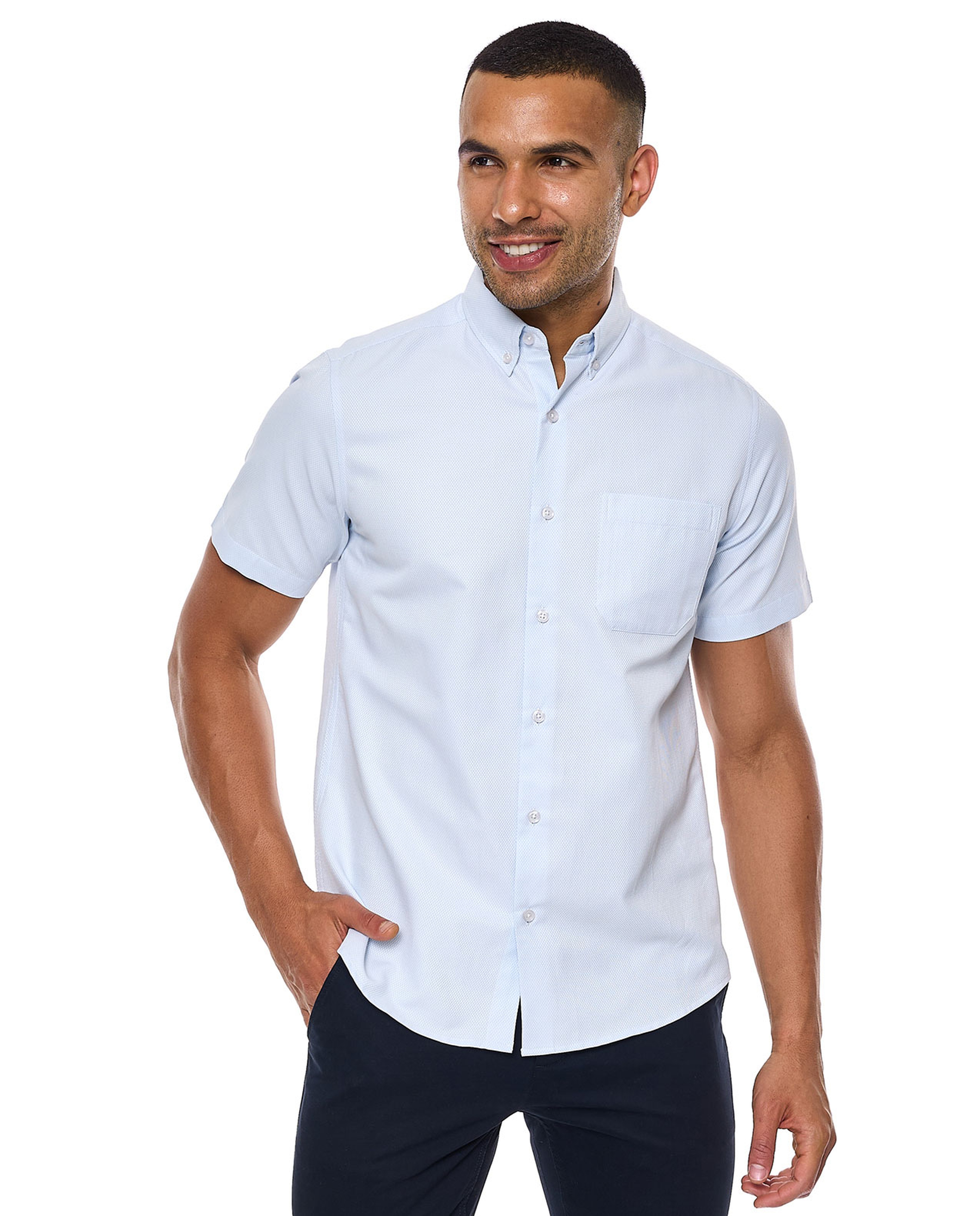 Textured Shirt with Button-Down Collar and Short Sleeves